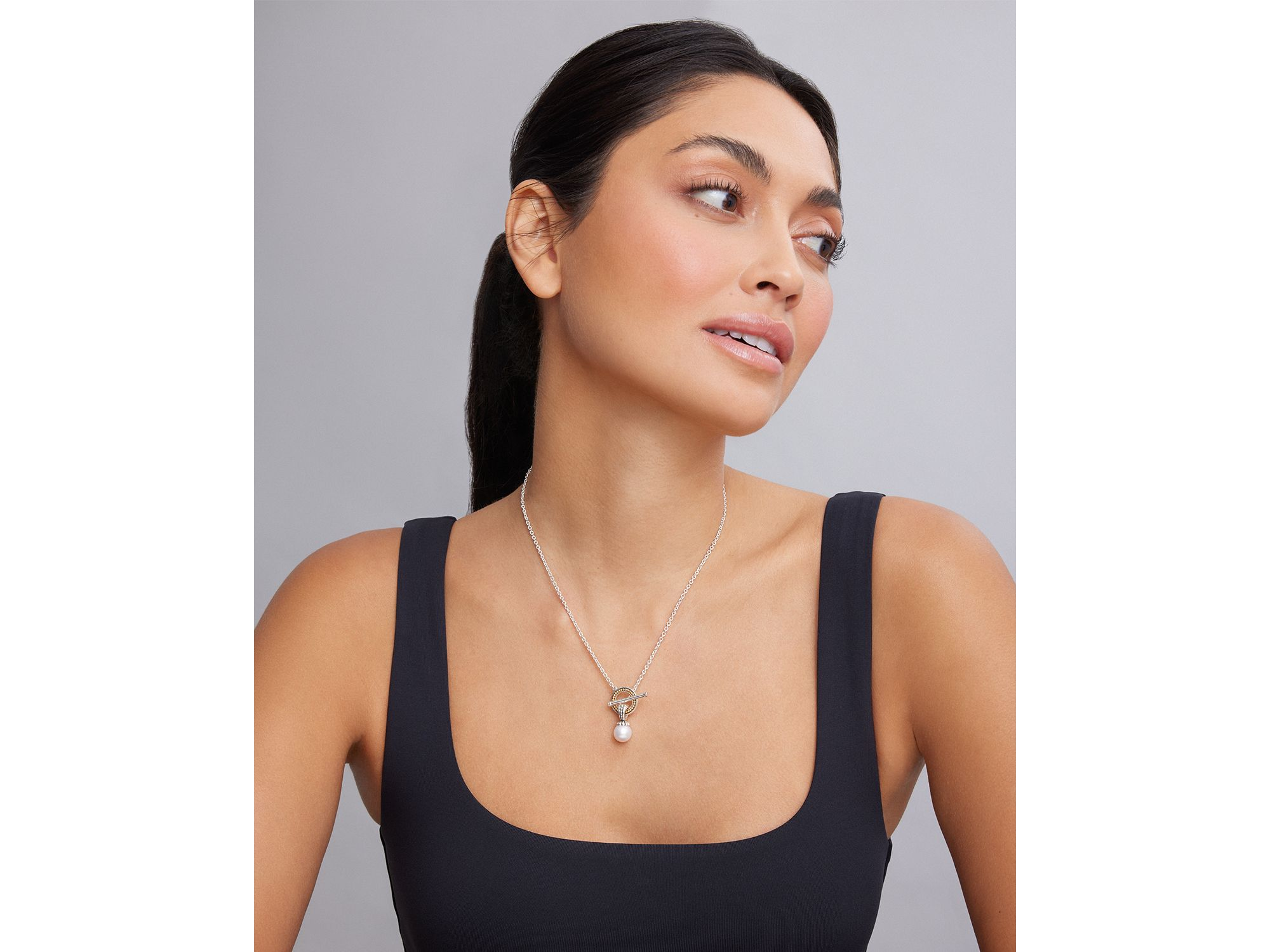 Sterling Silver Luna Cultured Freshwater Pearl Toggle Necklace, 18" — Image 3