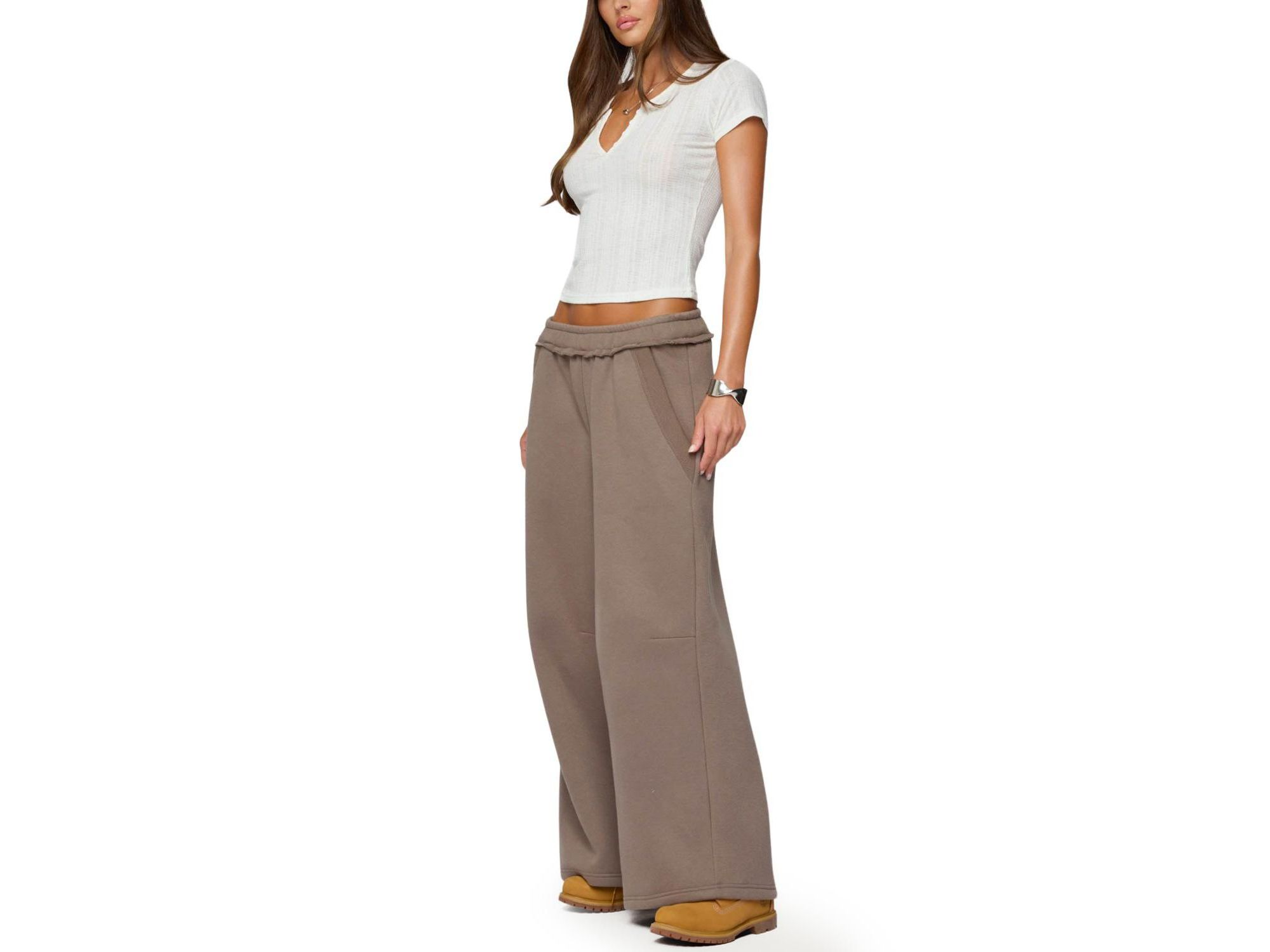 Semi Sheer Ribbed V Neck T Shirt — Image 3