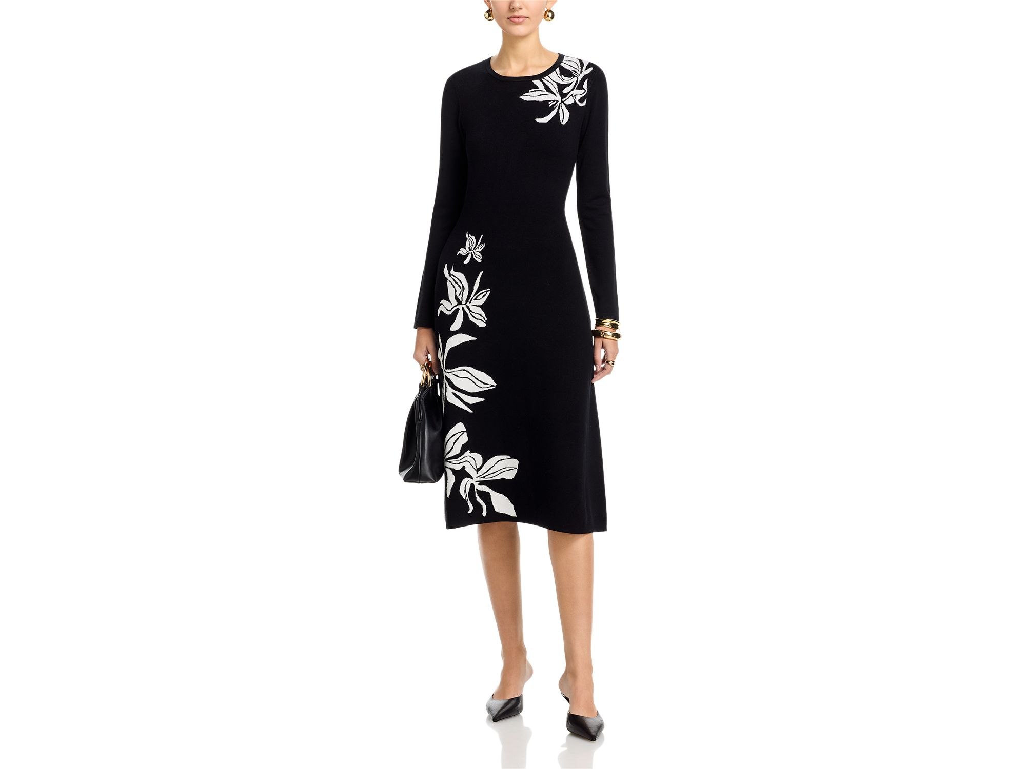 Long Sleeve Round Neck Jacquard Dress — Image 3