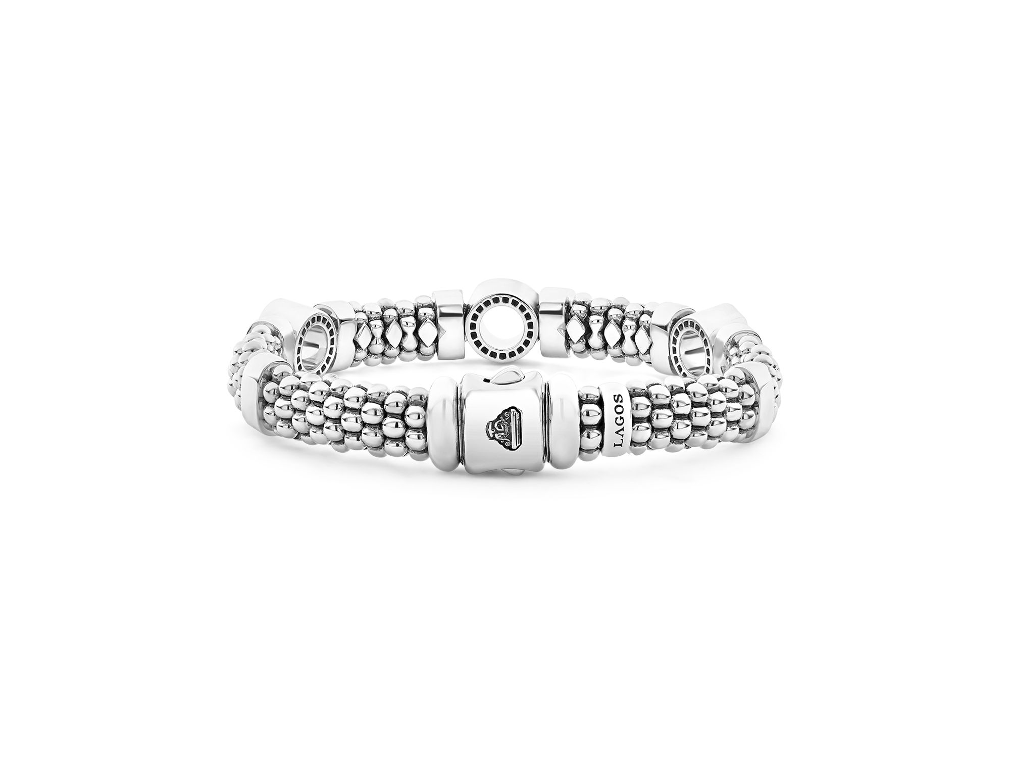 Sterling Caviar Spark Diamond Circle Bead Link Bracelets — Image 5