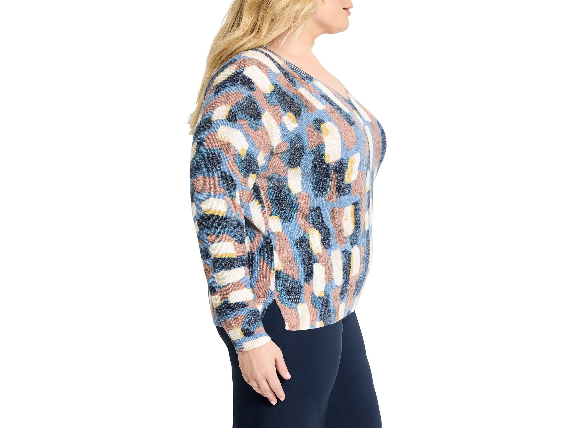Brushstrokes Waffle V Neck Sweater — Image 3