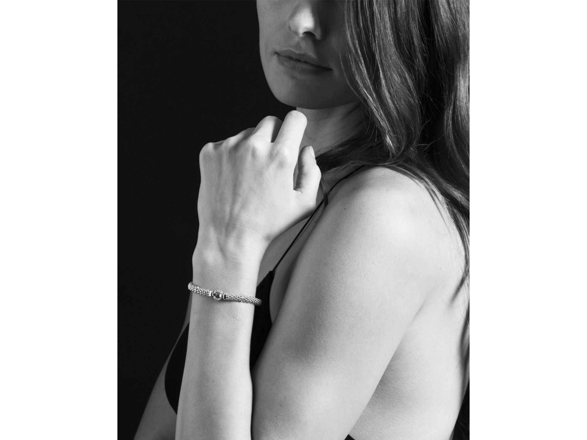 18K Gold and Sterling Silver Caviar and Diamonds Rope Bracelet, 6mm — Image 3