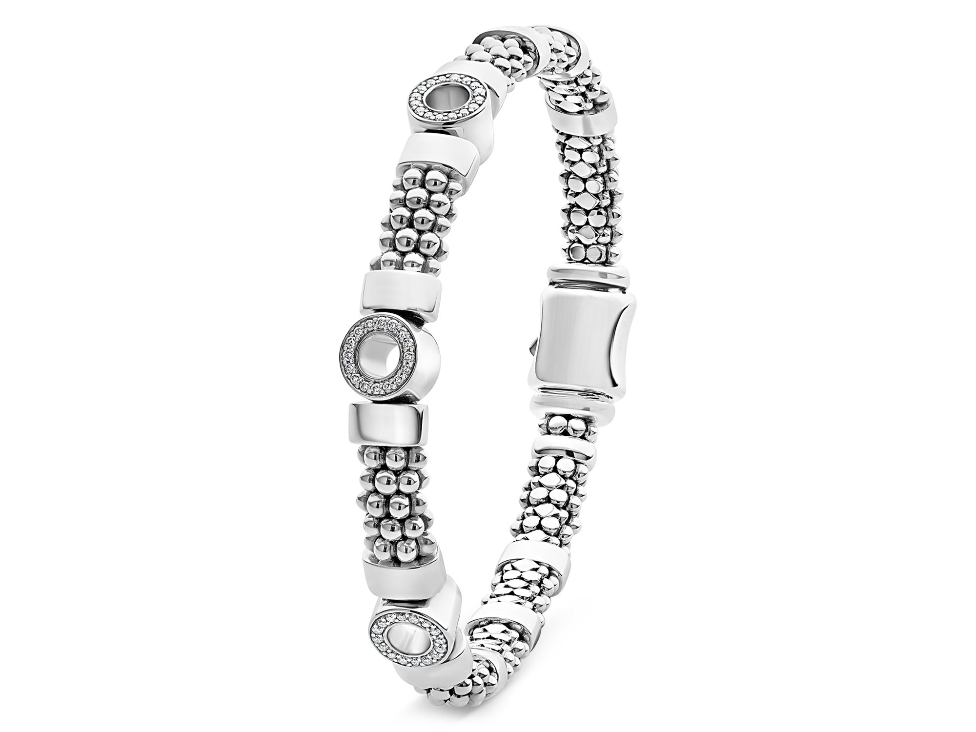 Sterling Caviar Spark Diamond Small Circles Bead & Polished Link Bracelets — Image 3