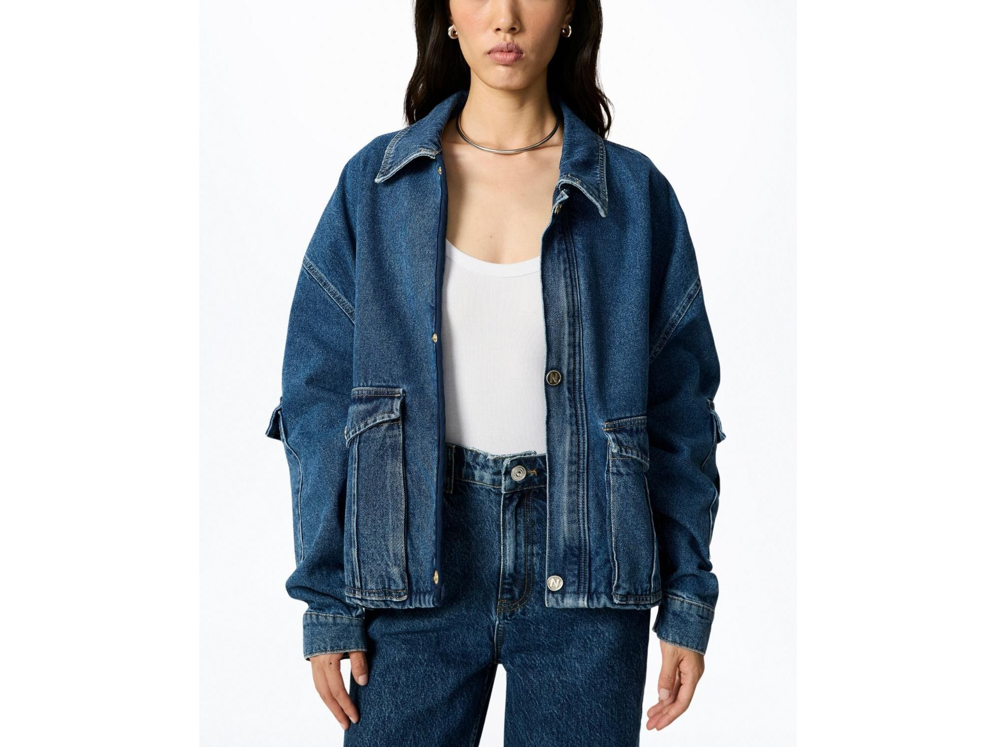 Multi Pocket Denim Jacket in Medium Blue — Image 6