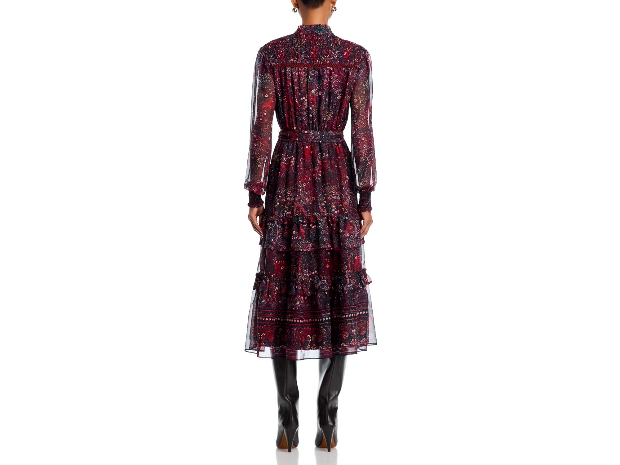 Long Sleeve Paisley Border Dot Midi Dress - Exclusive — Image 4