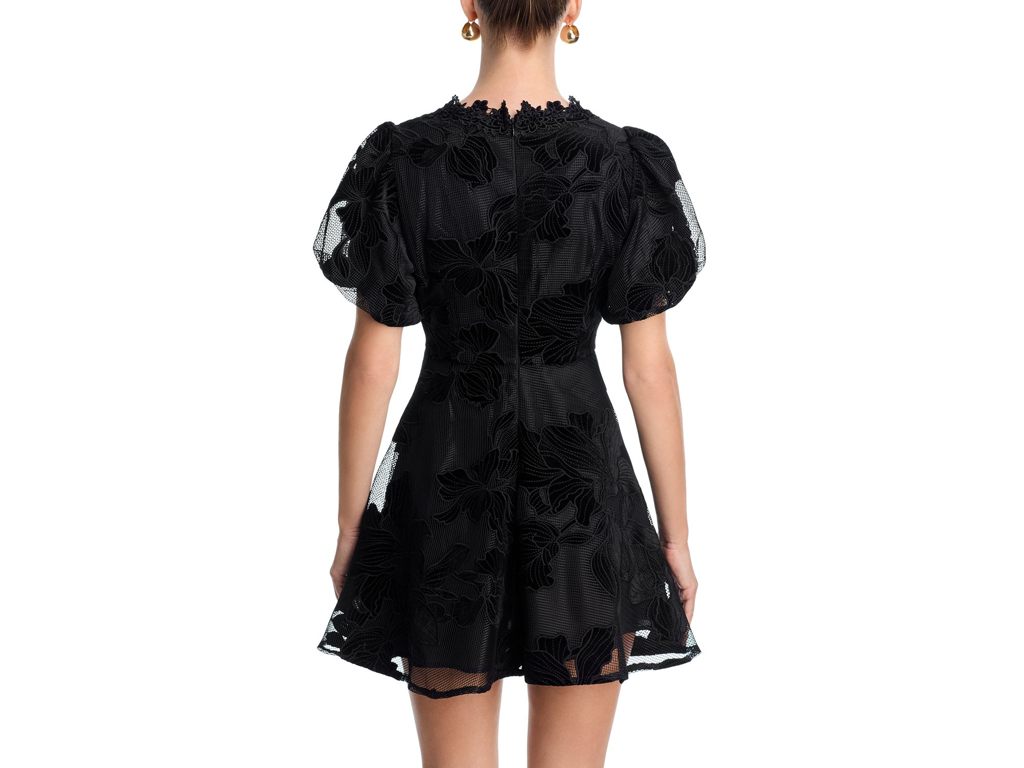 Lace Puff Sleeve Mini Dress - Exclusive — Image 3