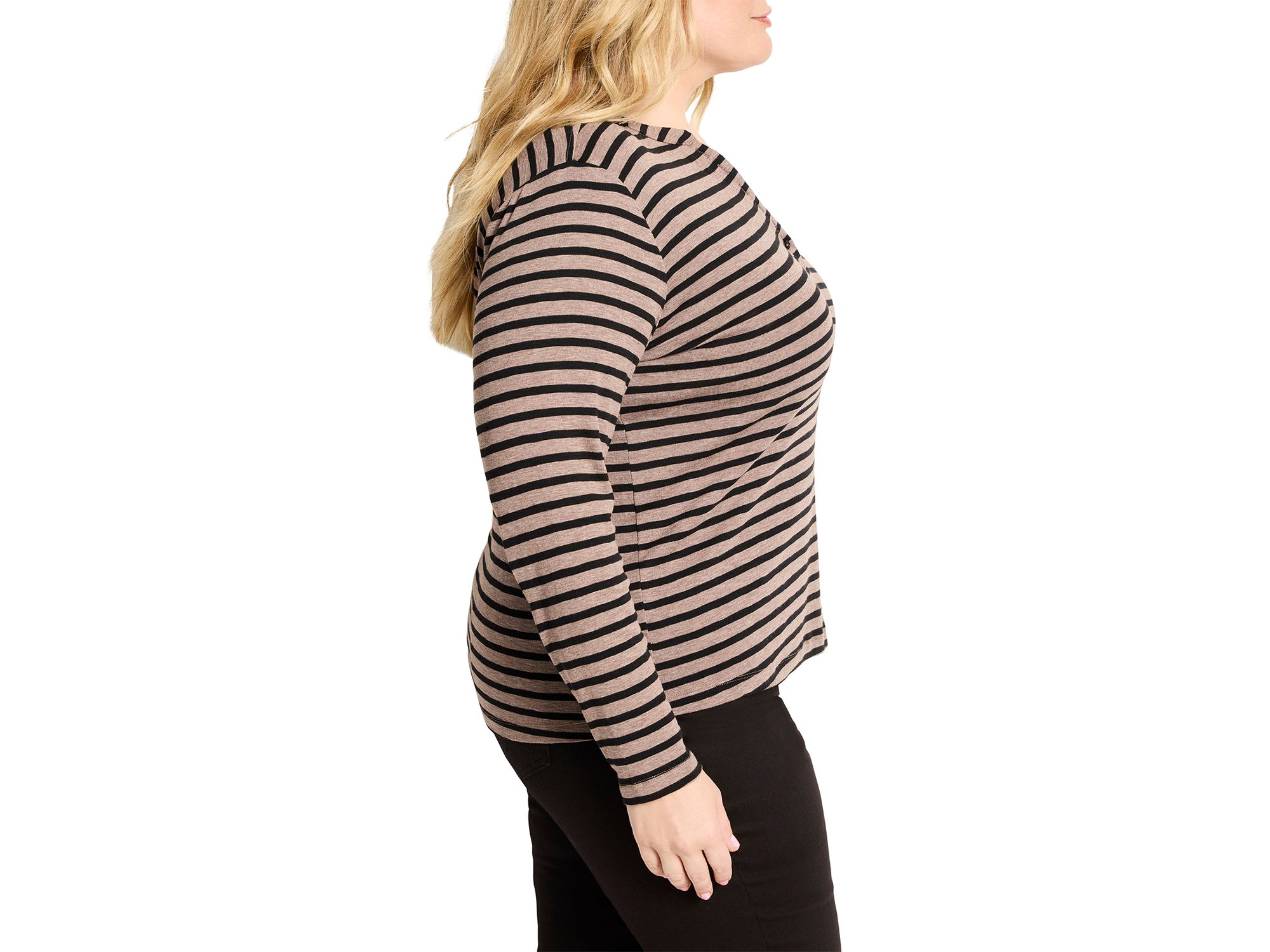 Striped Long Sleeve Henley Tee — Image 3