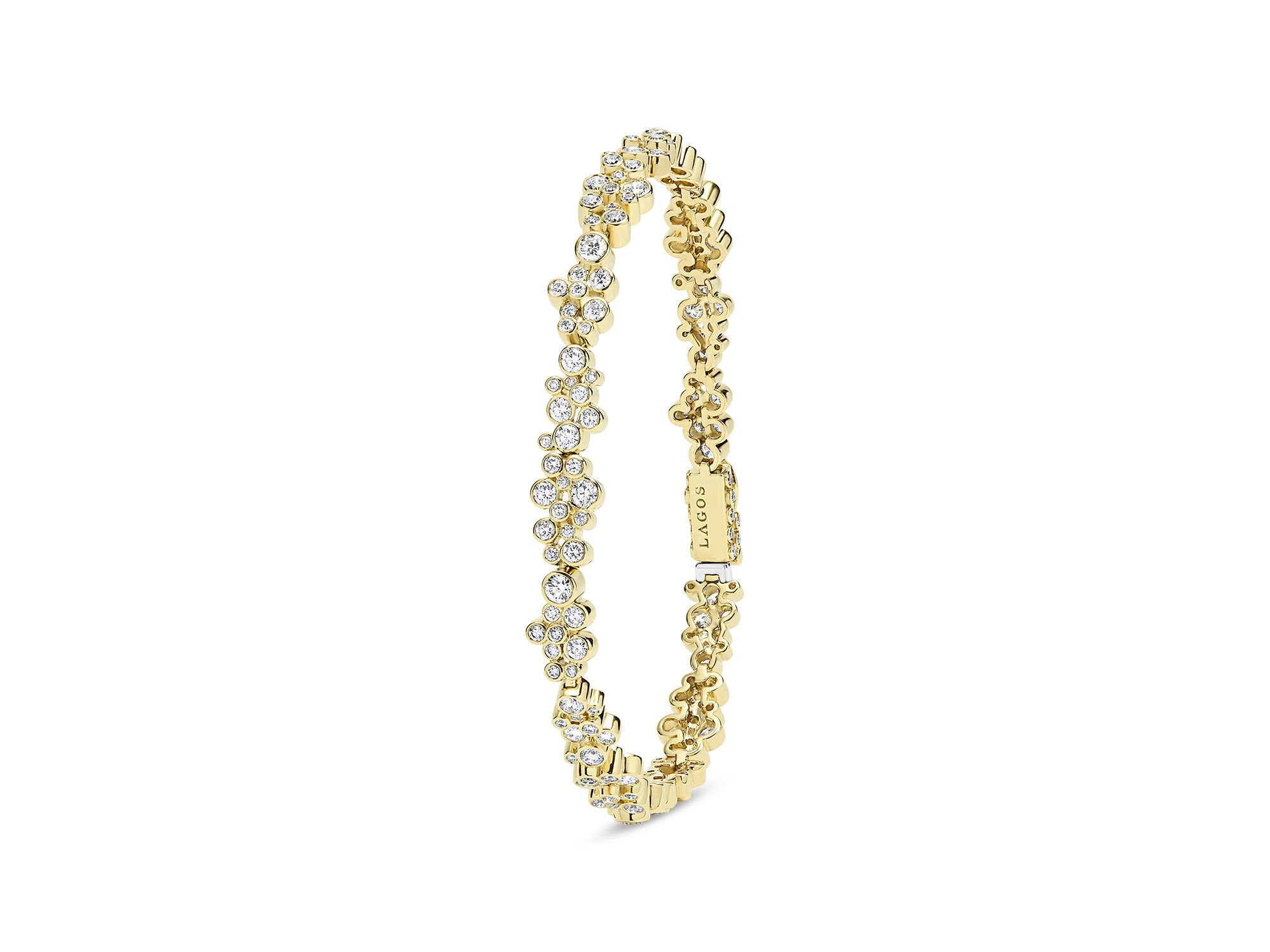 18K Yellow Gold Fizz Diamond Bezel Cluster Tennis Bracelet — Image 4