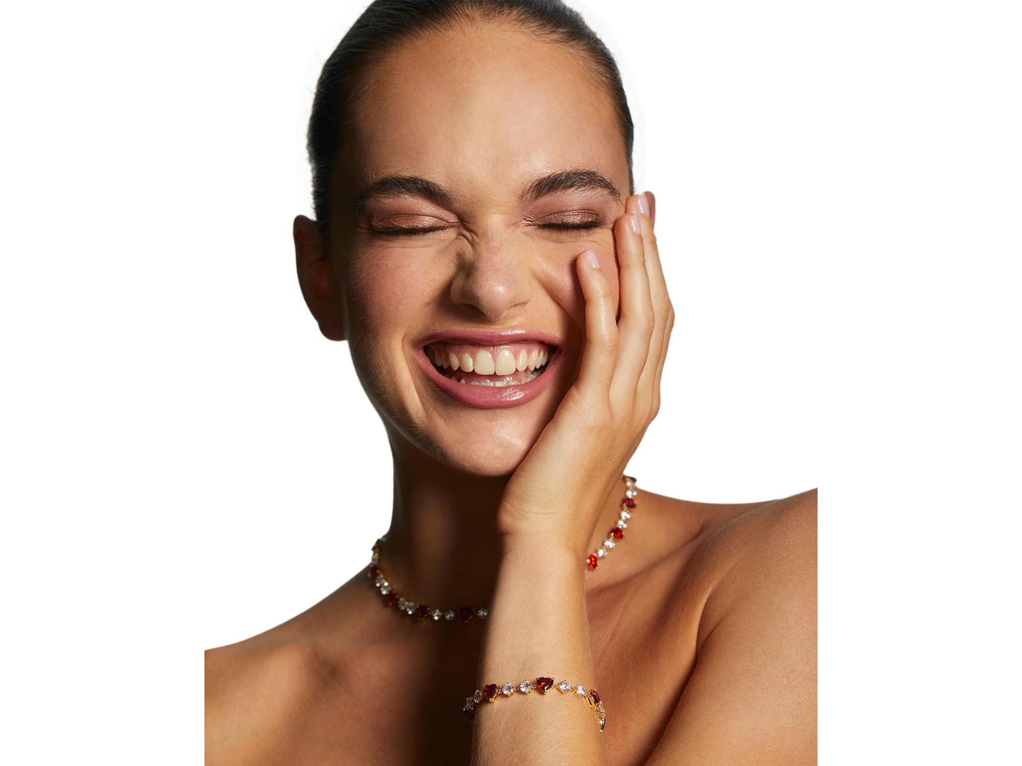 Le Bisou Red Cubic Zirconia Heart Line Bracelet — Image 3