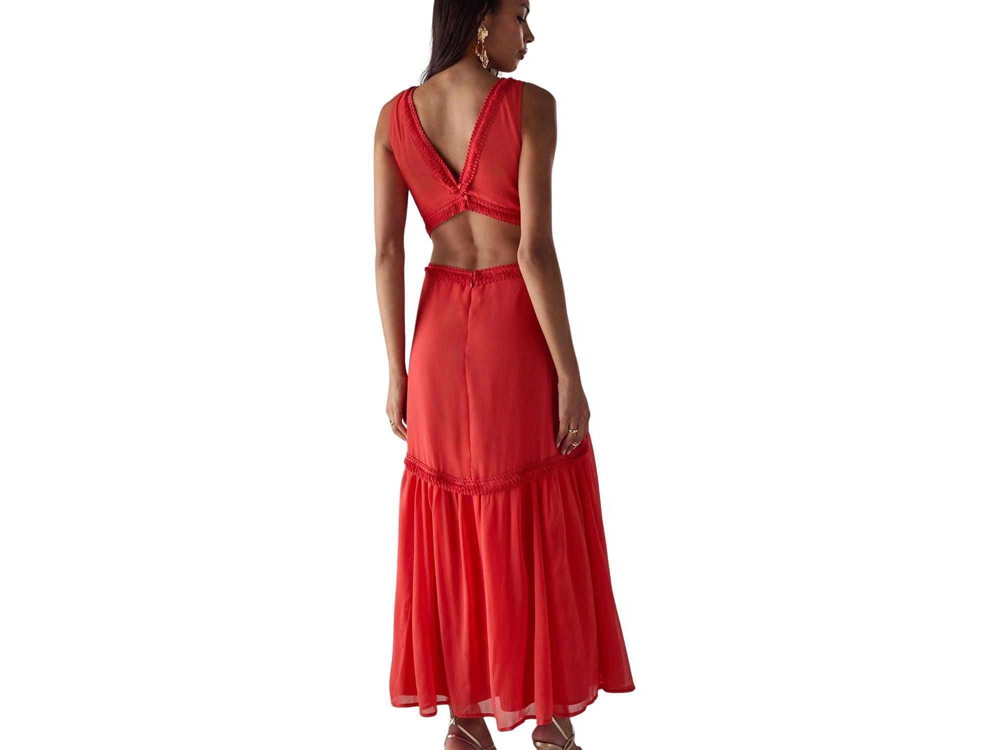 Chiffon Fringe Trim Cut Out Maxi Dress — Image 4