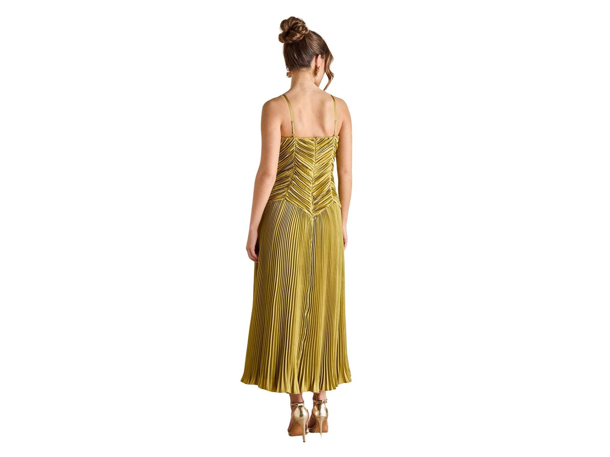 Pleated Peplum Strappy Satin Dress — Image 4