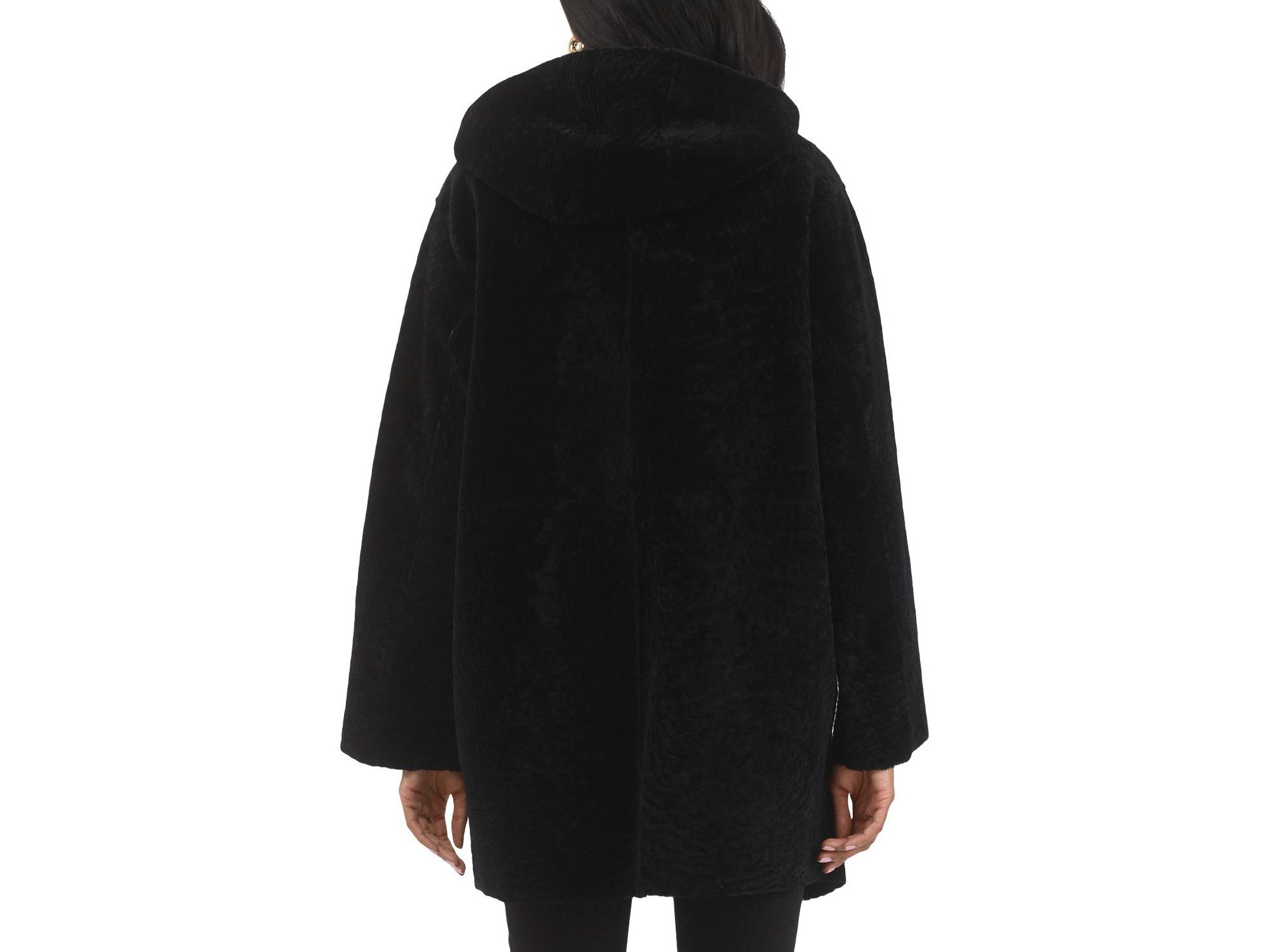 Reversible Textured Shearling Parka Coat — Image 8