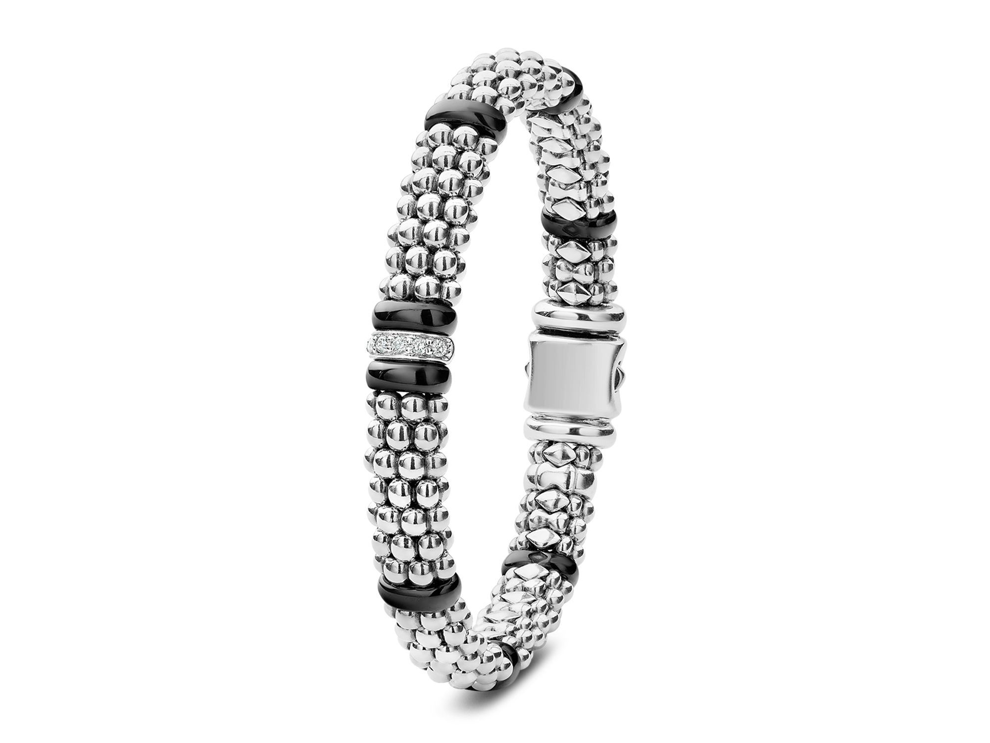 Sterling Silver & Black Ceramic Black Caviar Diamond Link Bracelet — Image 3