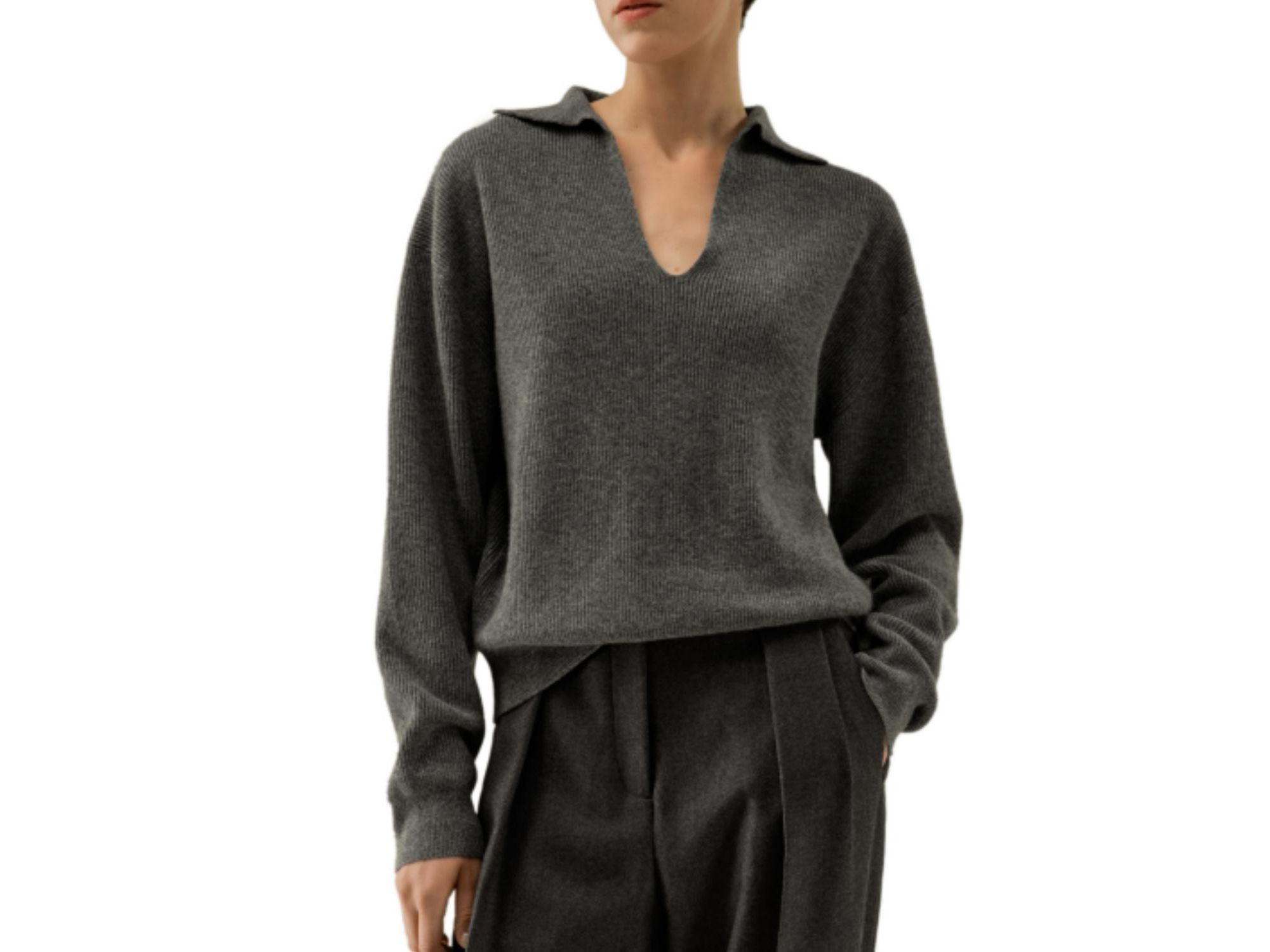 Ribbed Cashmere Polo Sweater - Image 1