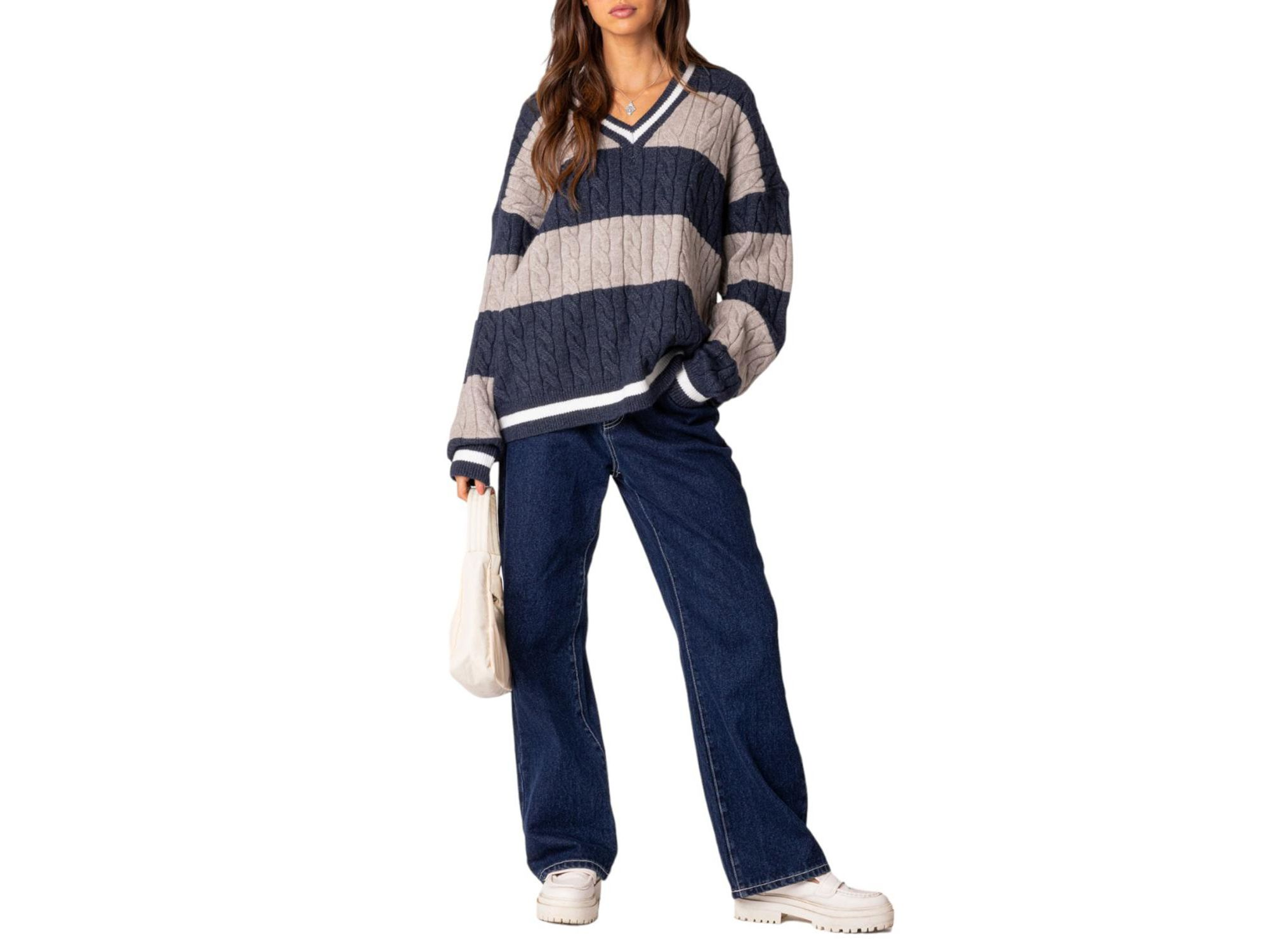 Romie V Neck Cable Knit Sweater — Image 4