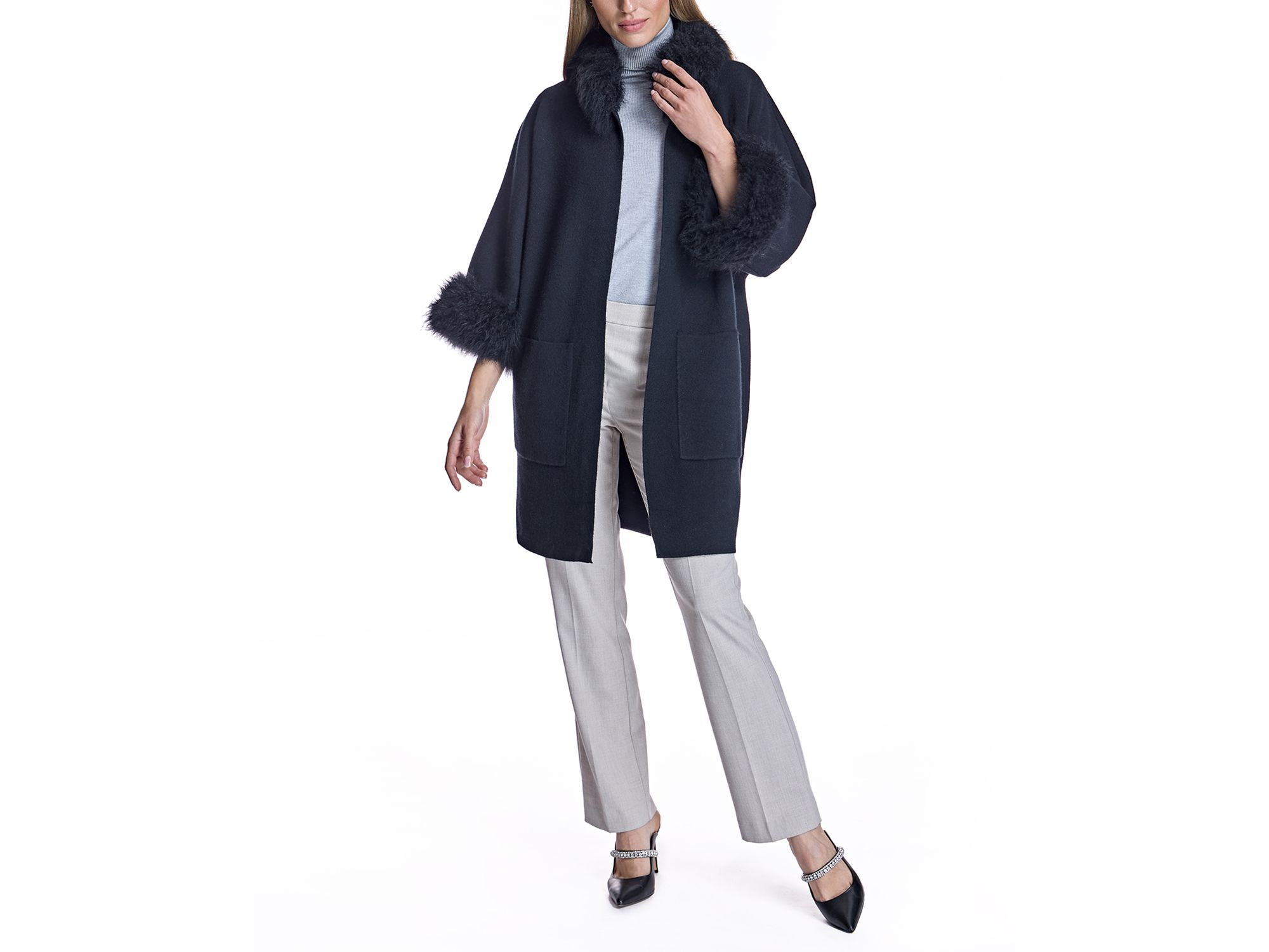 Cashmere Kimono with Cashmere Goat Trim — Image 7