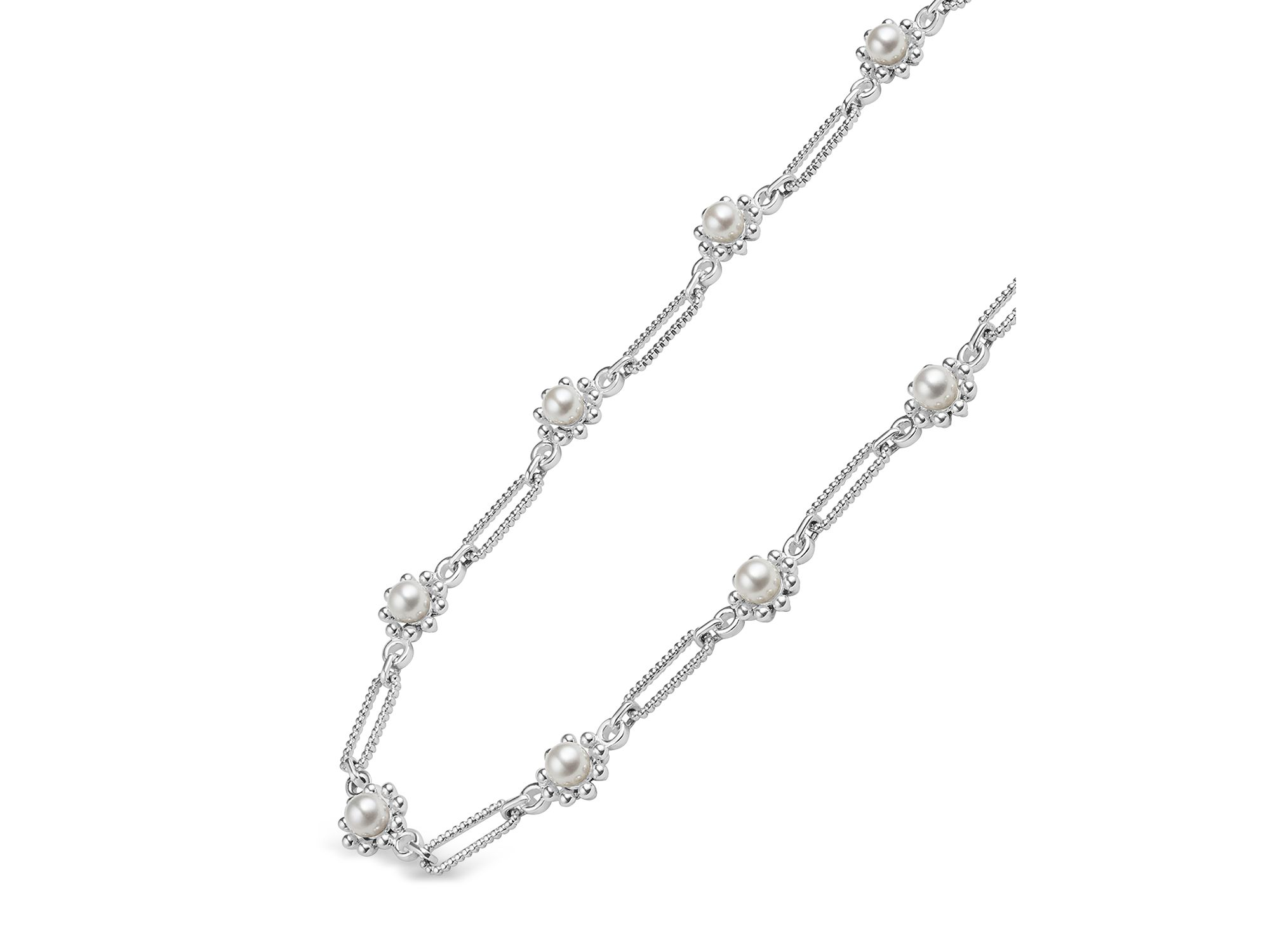 Sterling Luna Cultured Pearl Fleur Link Necklace, 18" — Image 3