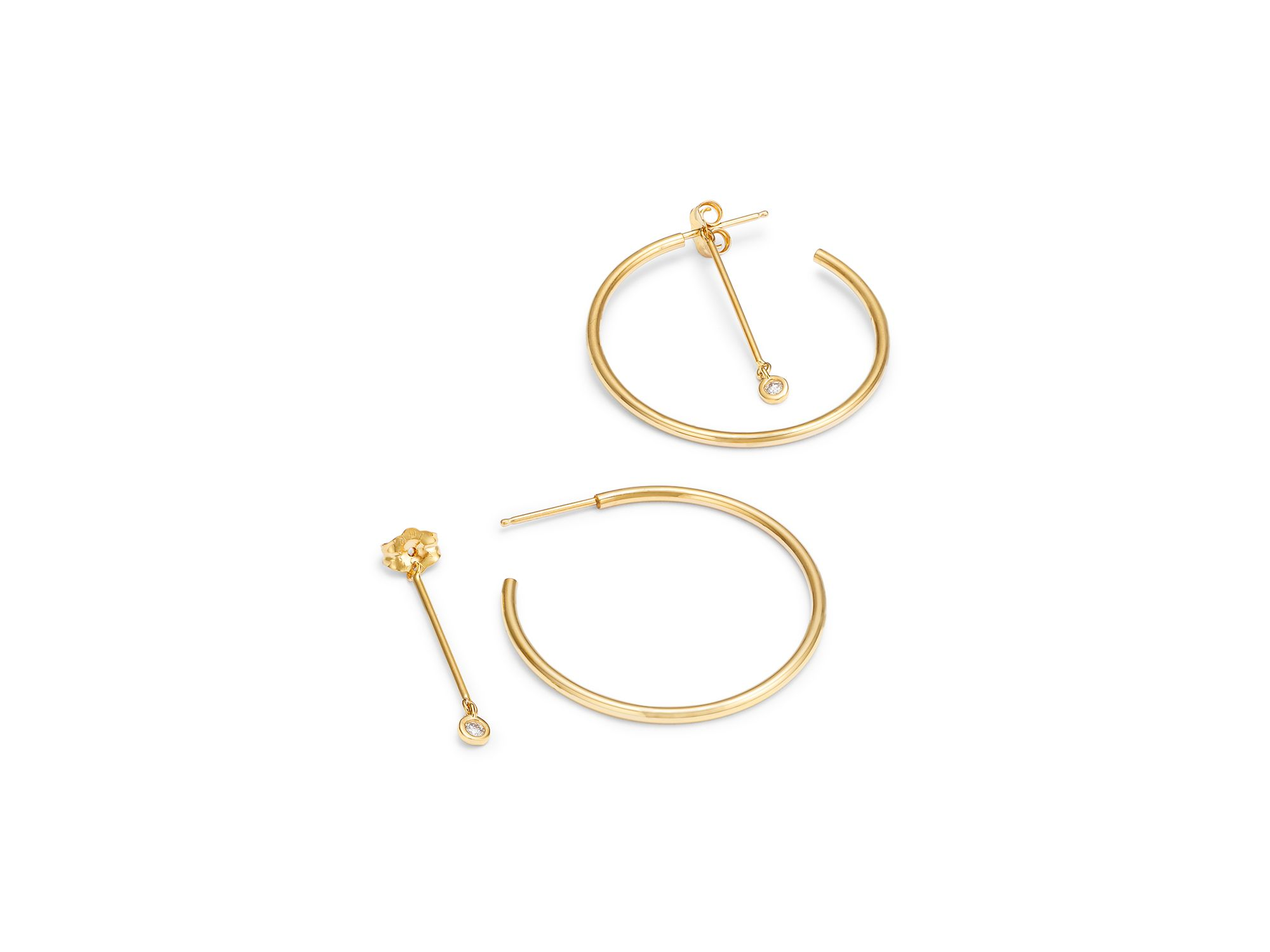 14K Yellow Gold Diamond Dangle Post Front to Back Hoop Earrings — Image 3