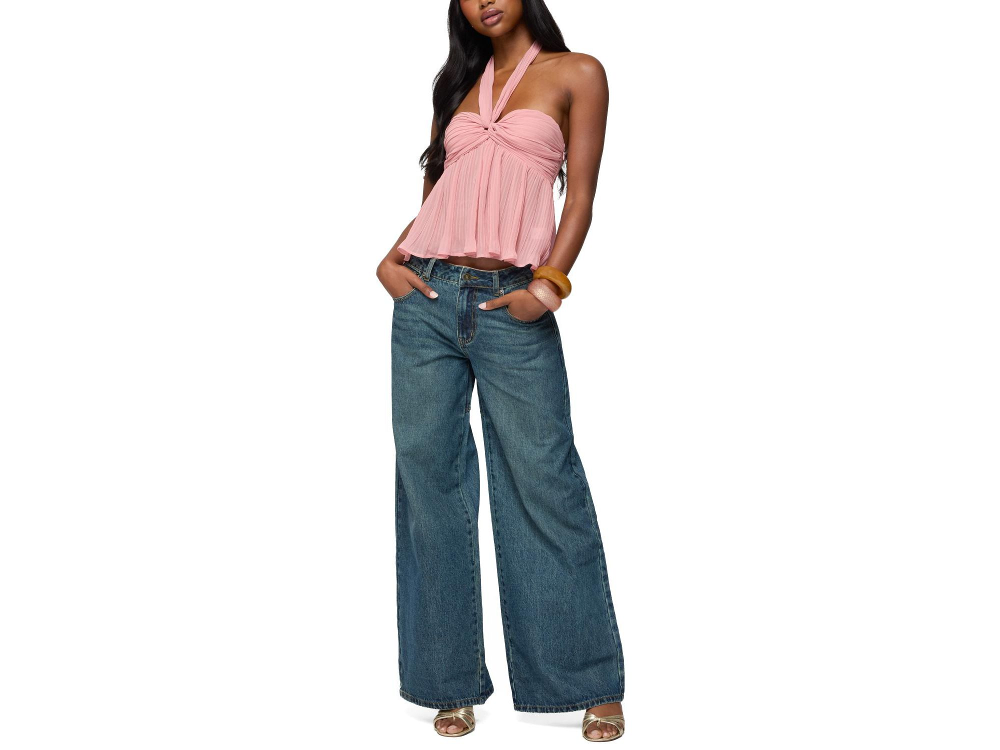 Pleated Chiffon Babydoll Halter Top — Image 4
