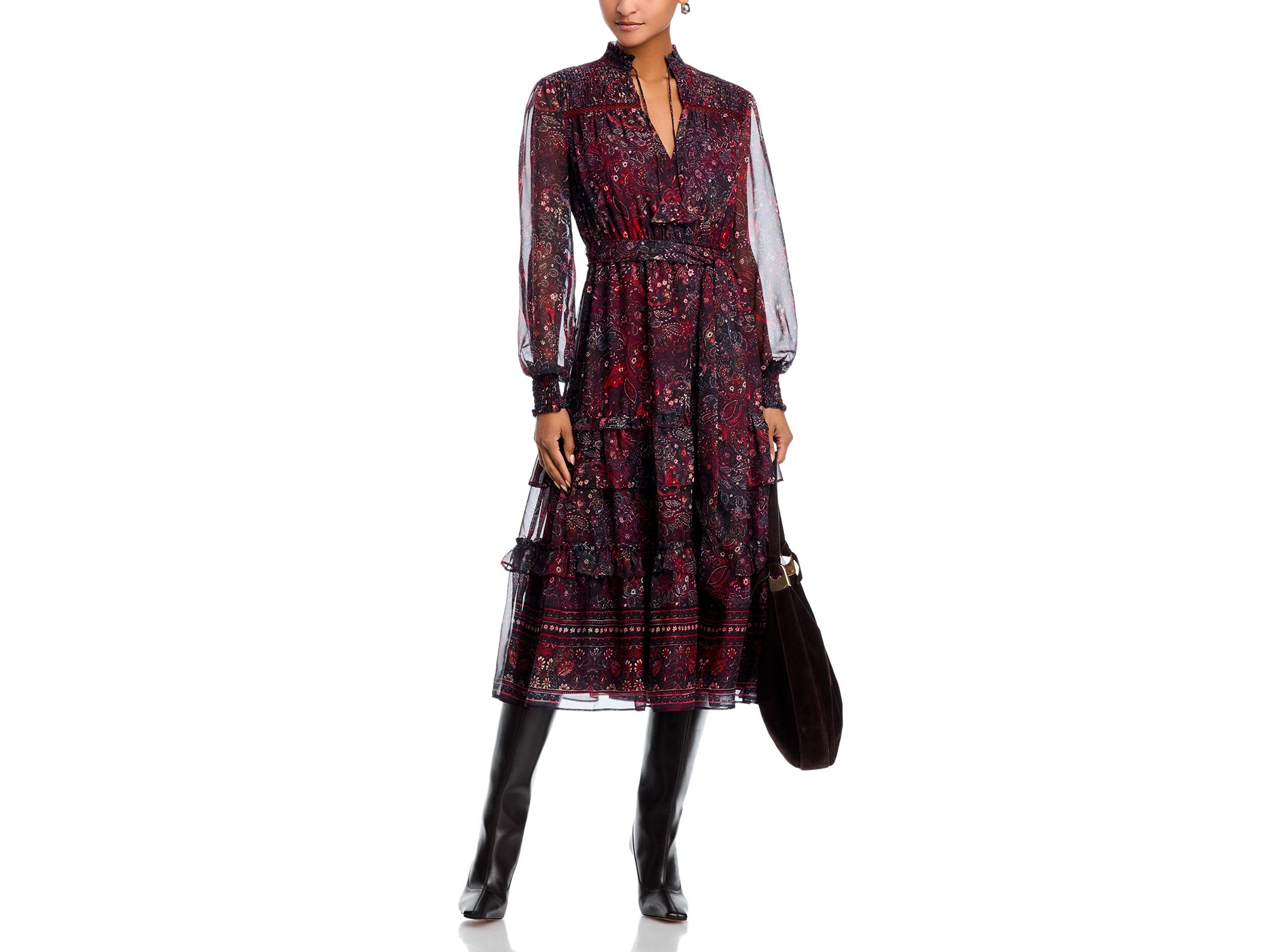 Long Sleeve Paisley Border Dot Midi Dress - Exclusive — Image 3