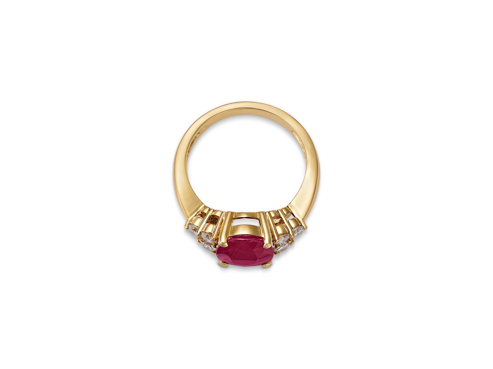 Ruby & Diamond Oval Ring in 14K Yellow Gold — Image 3