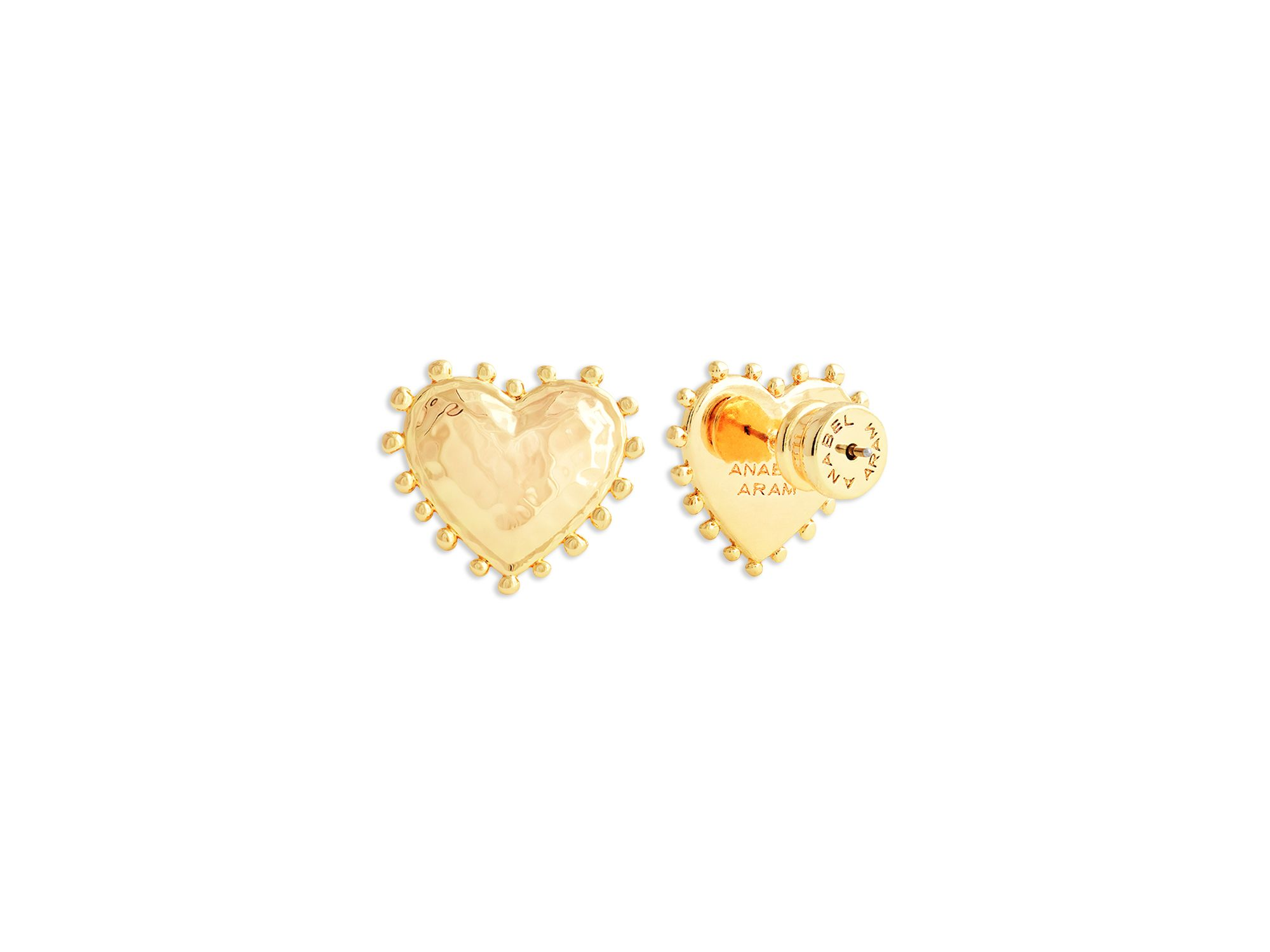 Heart 18K Yellow Gold Plated Stud Earrings, 0.7"L — Image 3