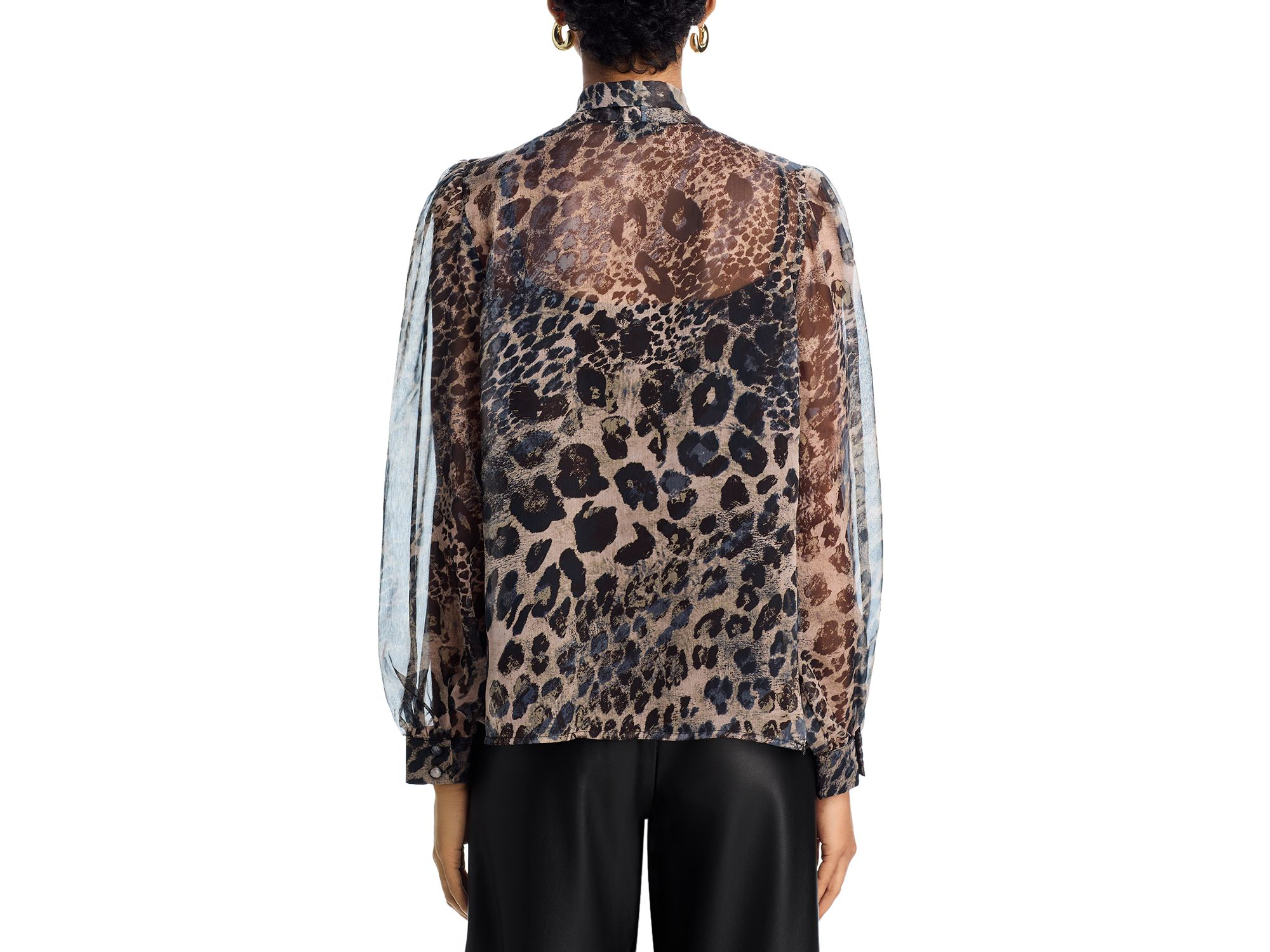 Leopard Print Tie Neck Top - Exclusive — Image 3