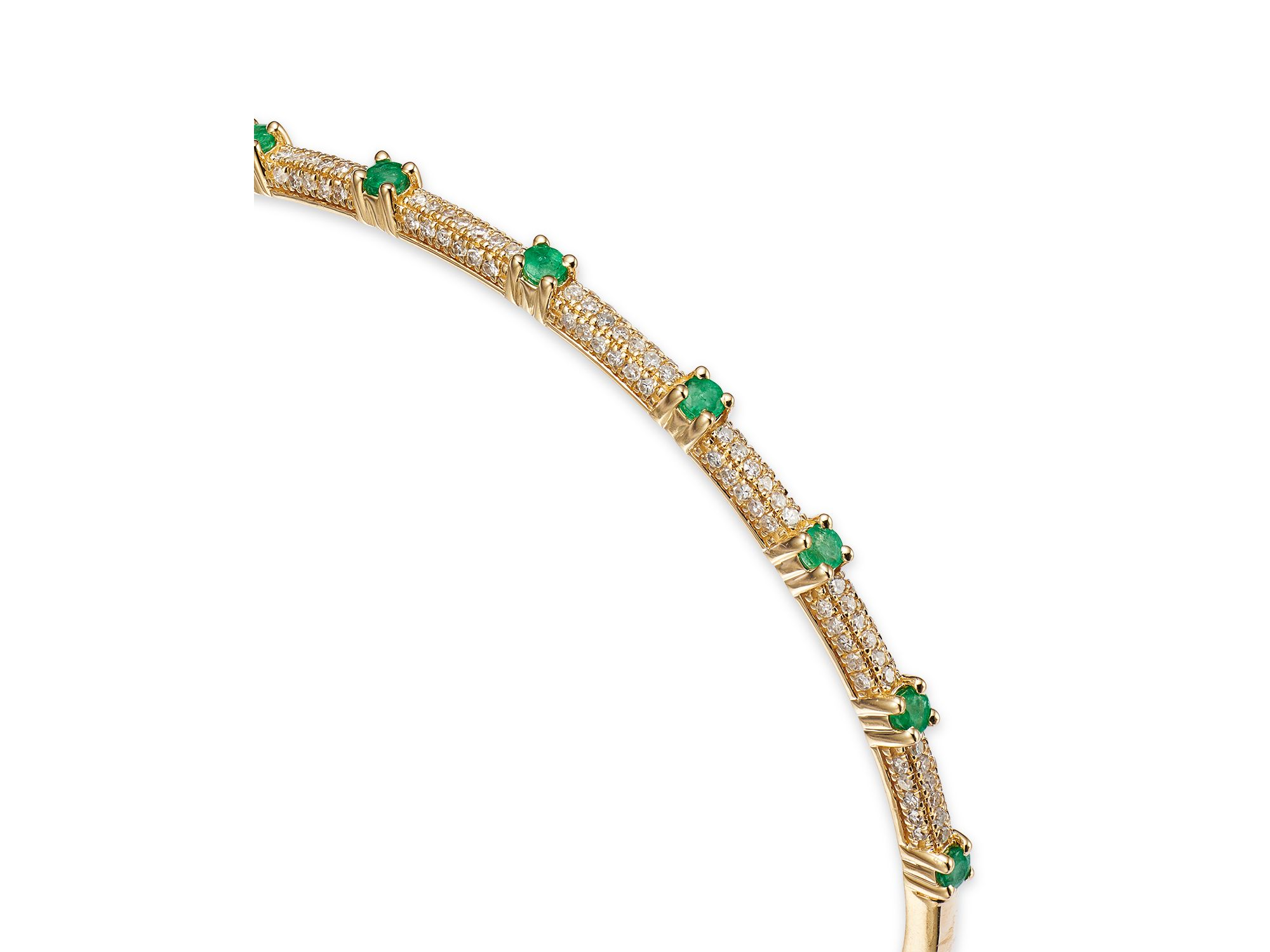Emerald & Diamond Bangle Bracelet in 14K Yellow Gold — Image 3
