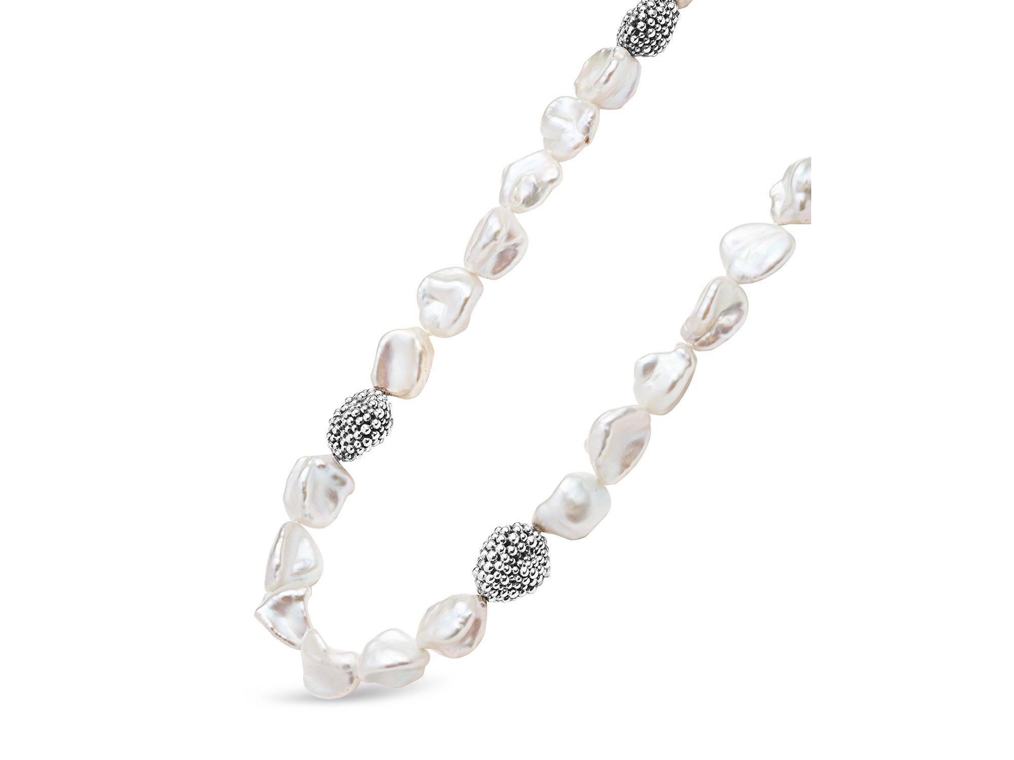 Sterling Silver Luna Keshi Pearl & Caviar Bead Collar Necklace, 18" — Image 3