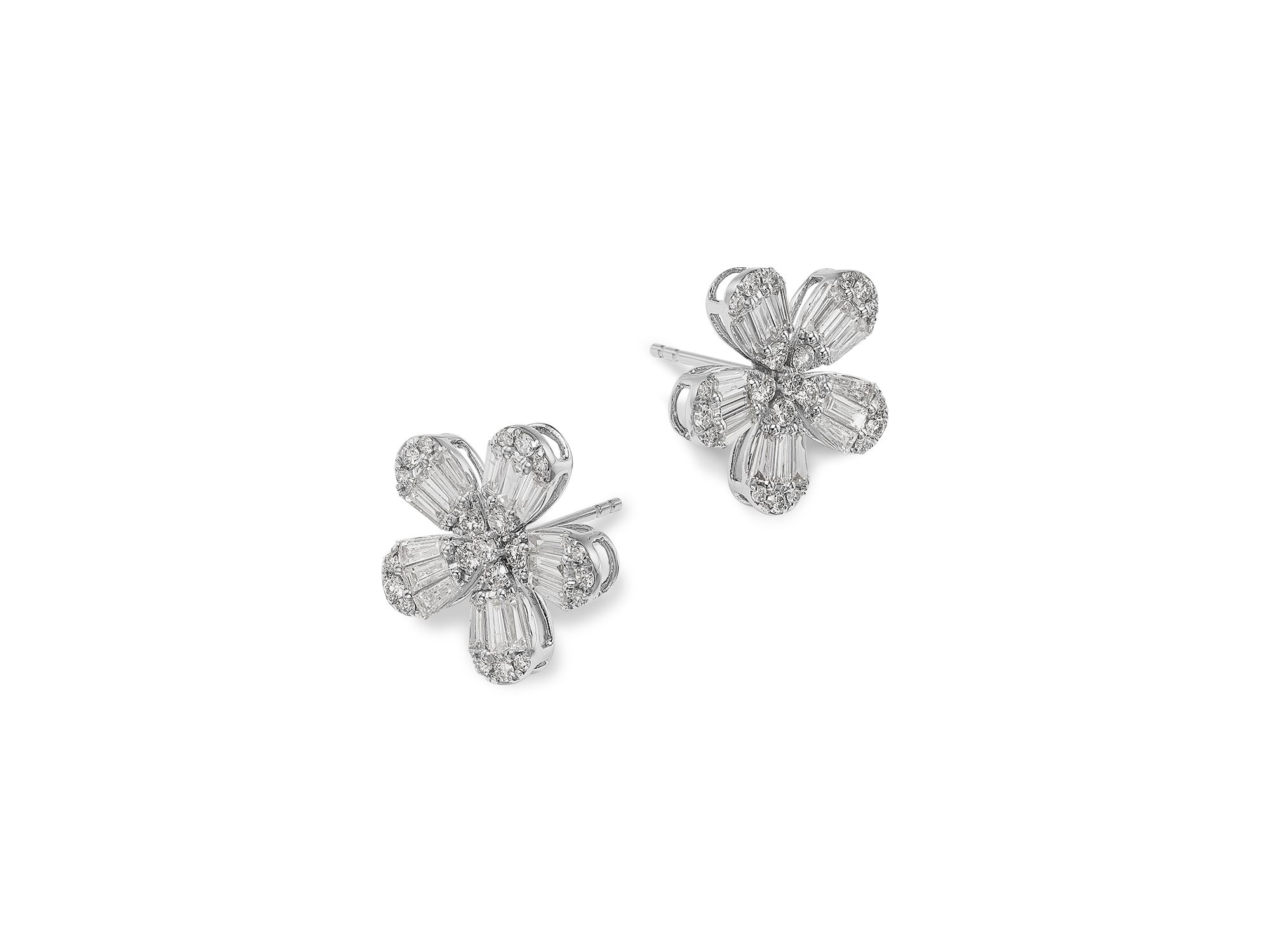 Diamond Flower Stud Earrings in 18K White Gold, 1.51 tcw — Image 3