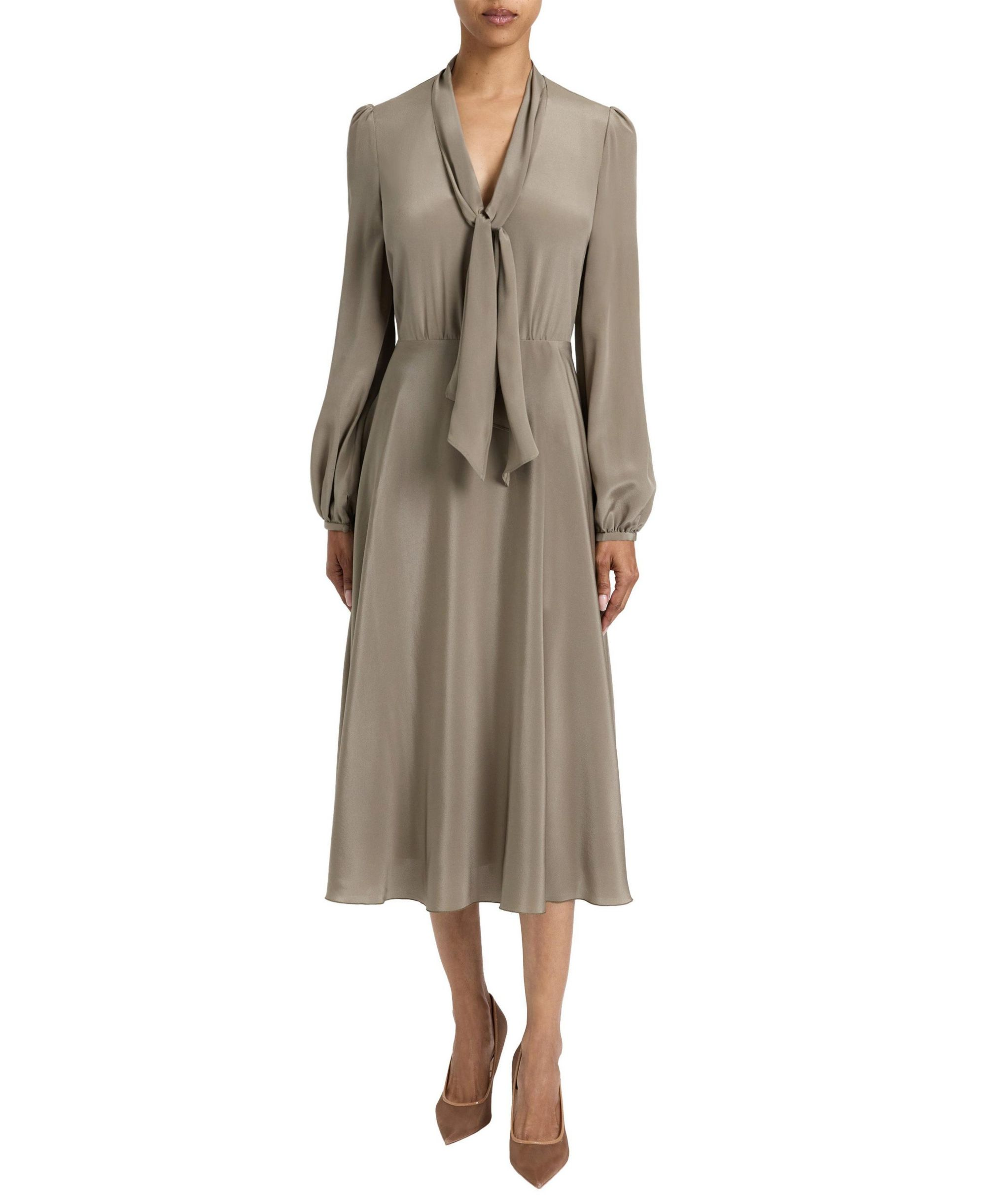 Jenn Silk Midi Dress with Drop Neck Tie - Image 1