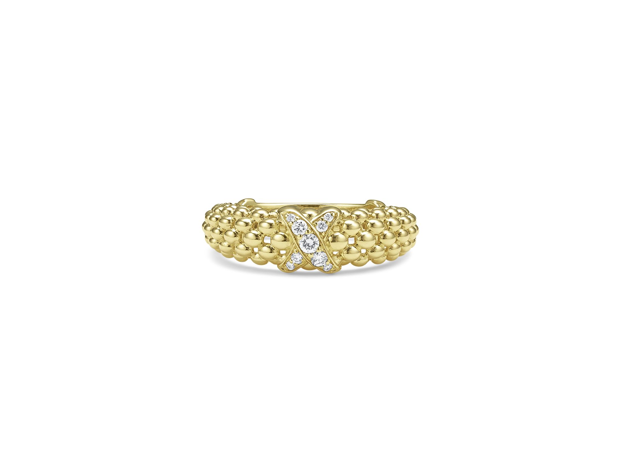18K Yellow Gold Embrace Diamond X Caviar Bead Statement Ring — Image 5
