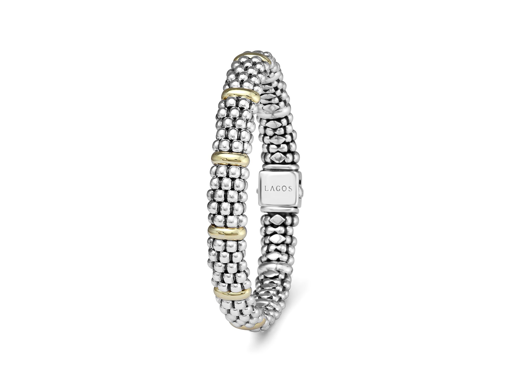 Sterling Silver & 18K Yellow Gold Caviar Beaded Oval Bracelet — Image 3