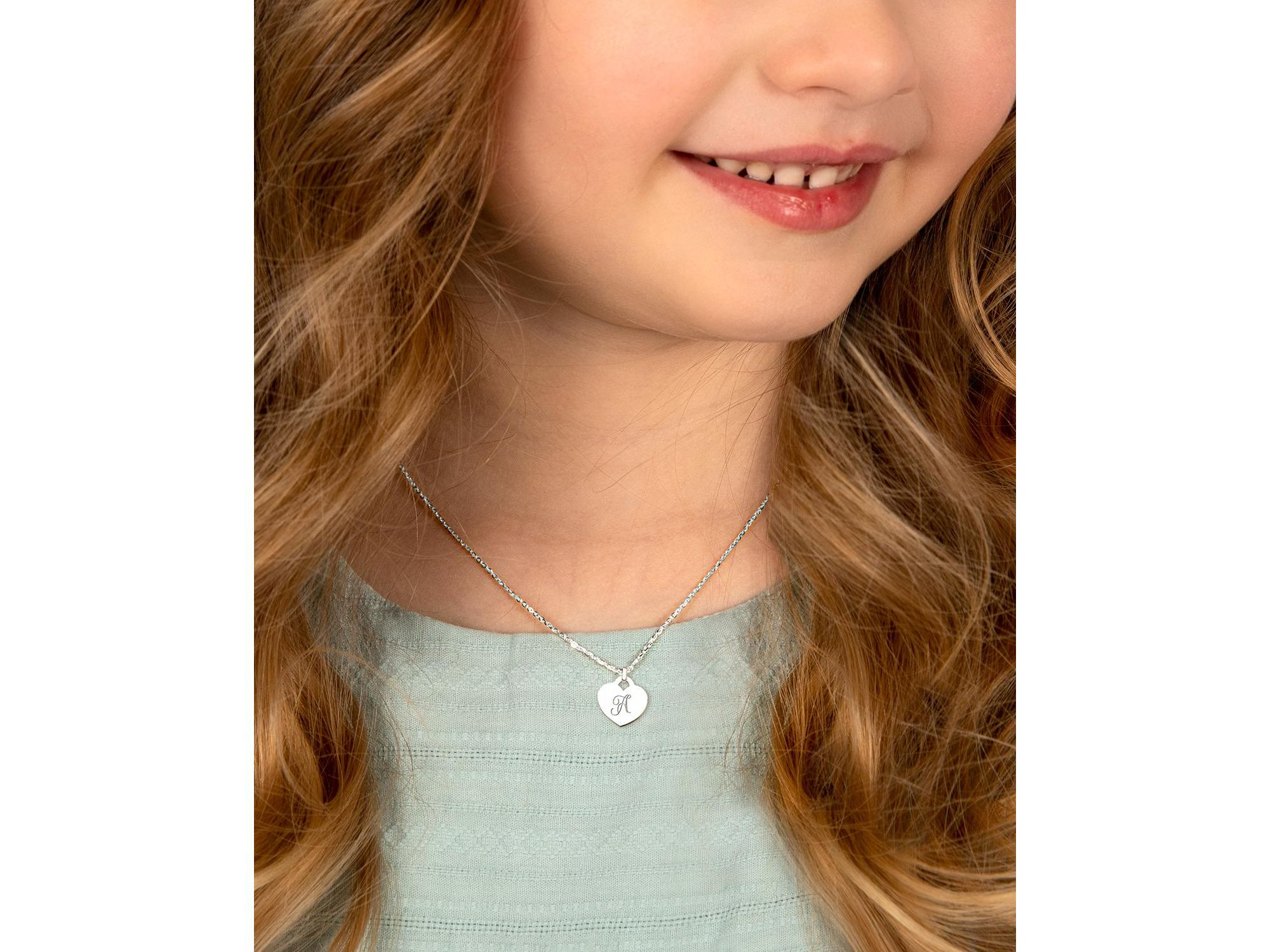 Girls' Sterling Silver Baby Heart & Engraved Initial 13-14" Necklace - Children — Image 3