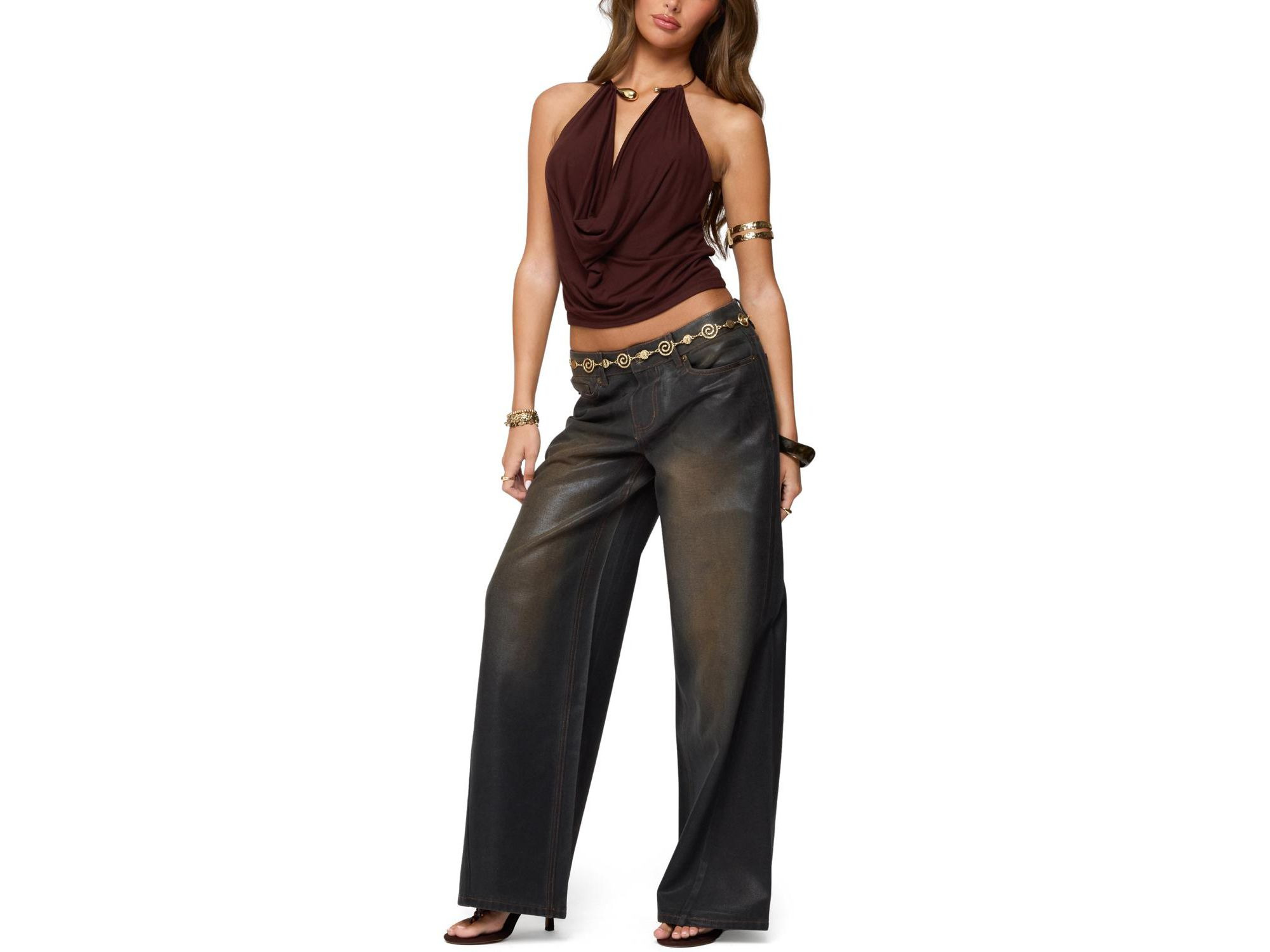 Mileva Cuff Deep Cowl Neck Top — Image 4