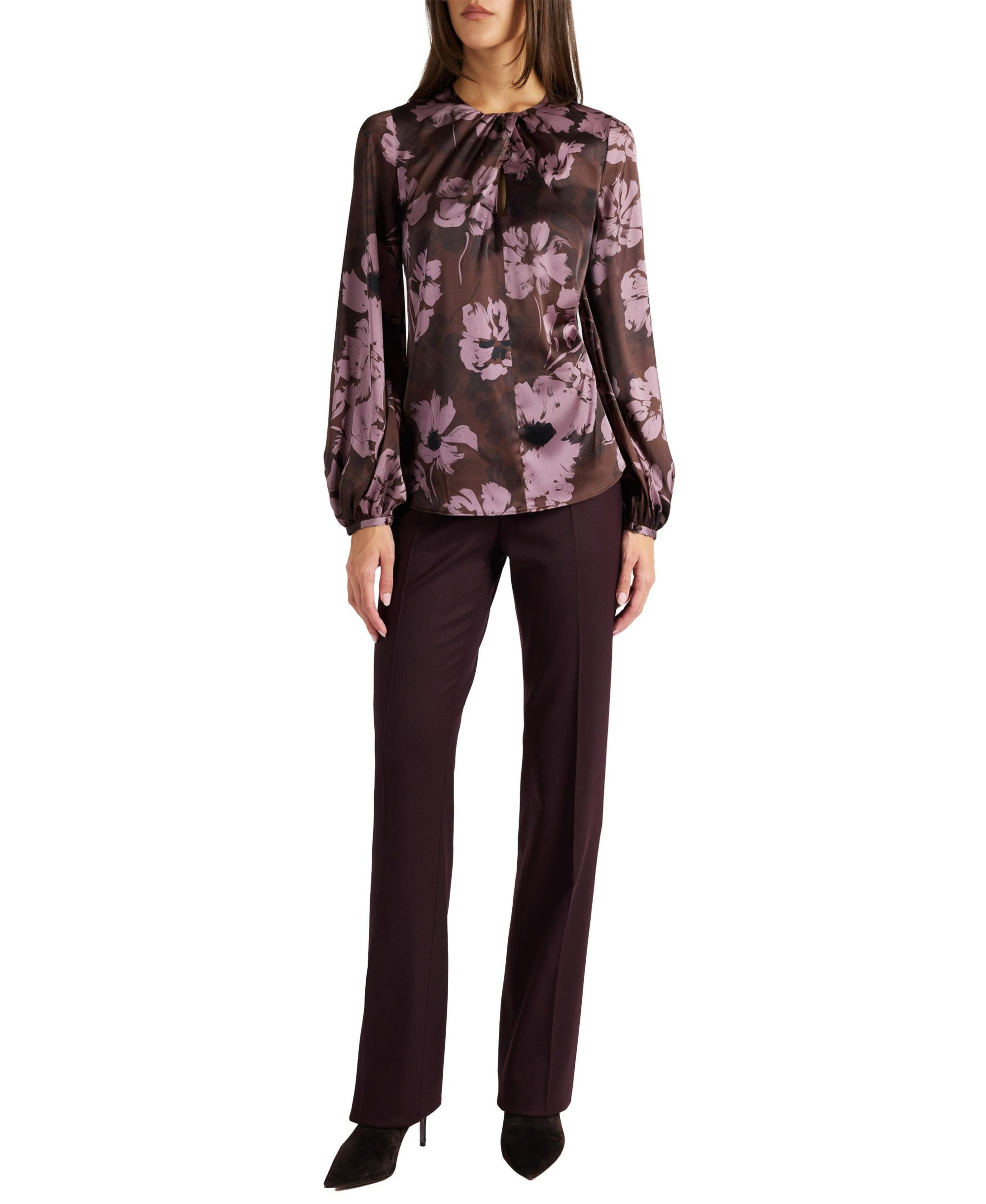 Elena Long Sleeve Twist Neck Blouse in Floral Twill Crepe — Image 4