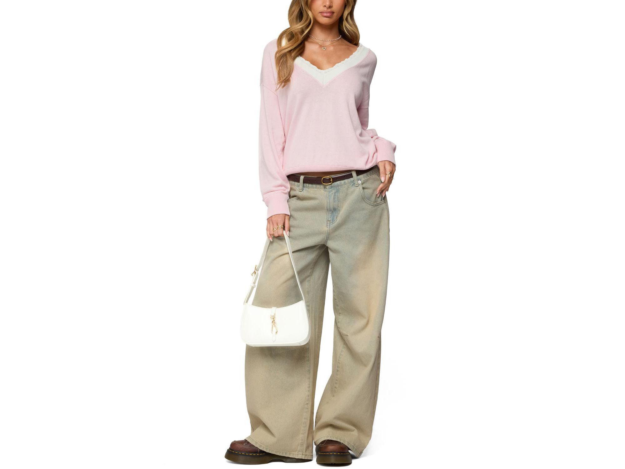 Marie Contrast Lacey V Neck Sweater — Image 4