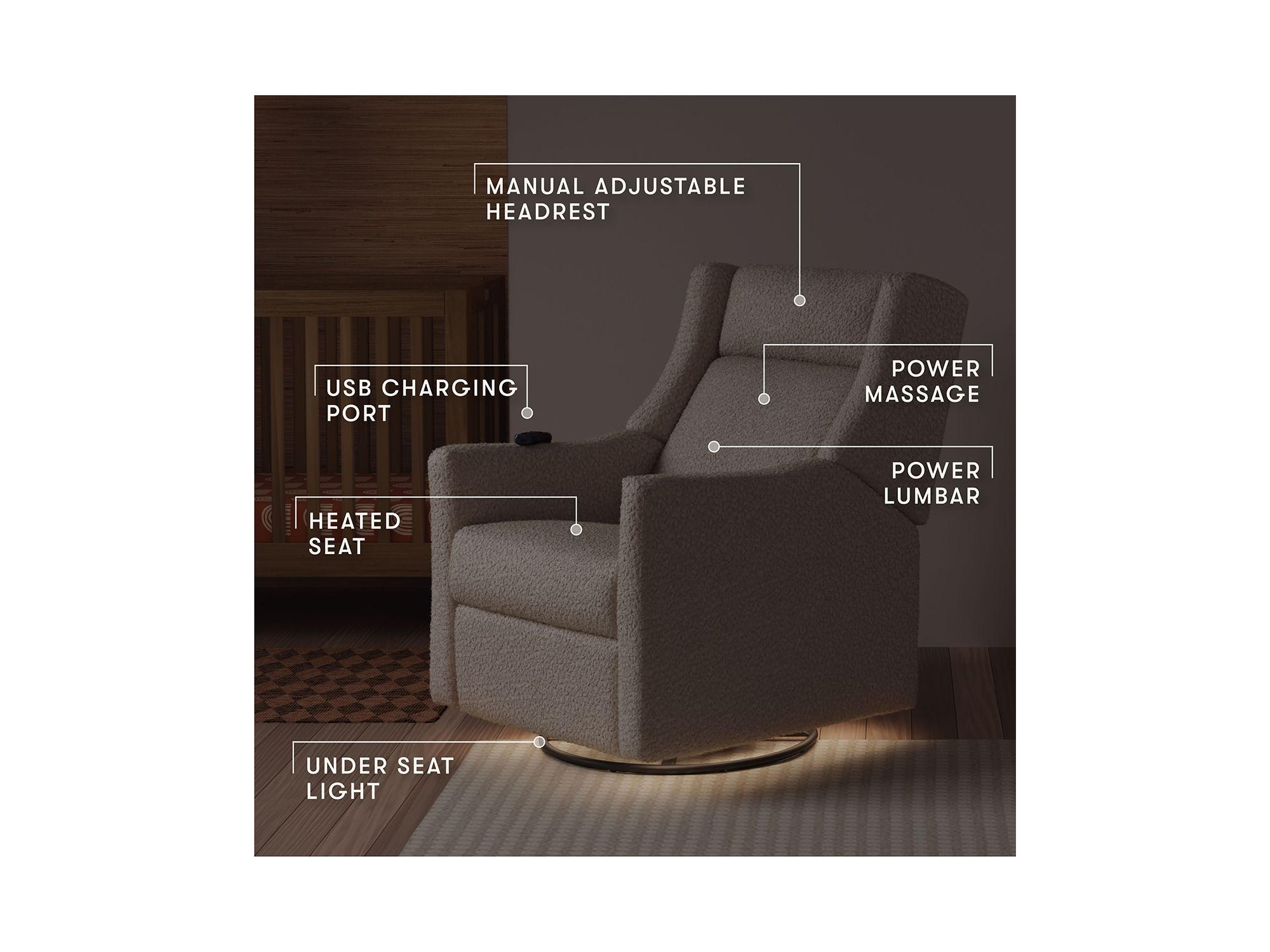 Kiwi Deluxe Power Recliner & Swivel Glider with Heat & Massage — Image 5