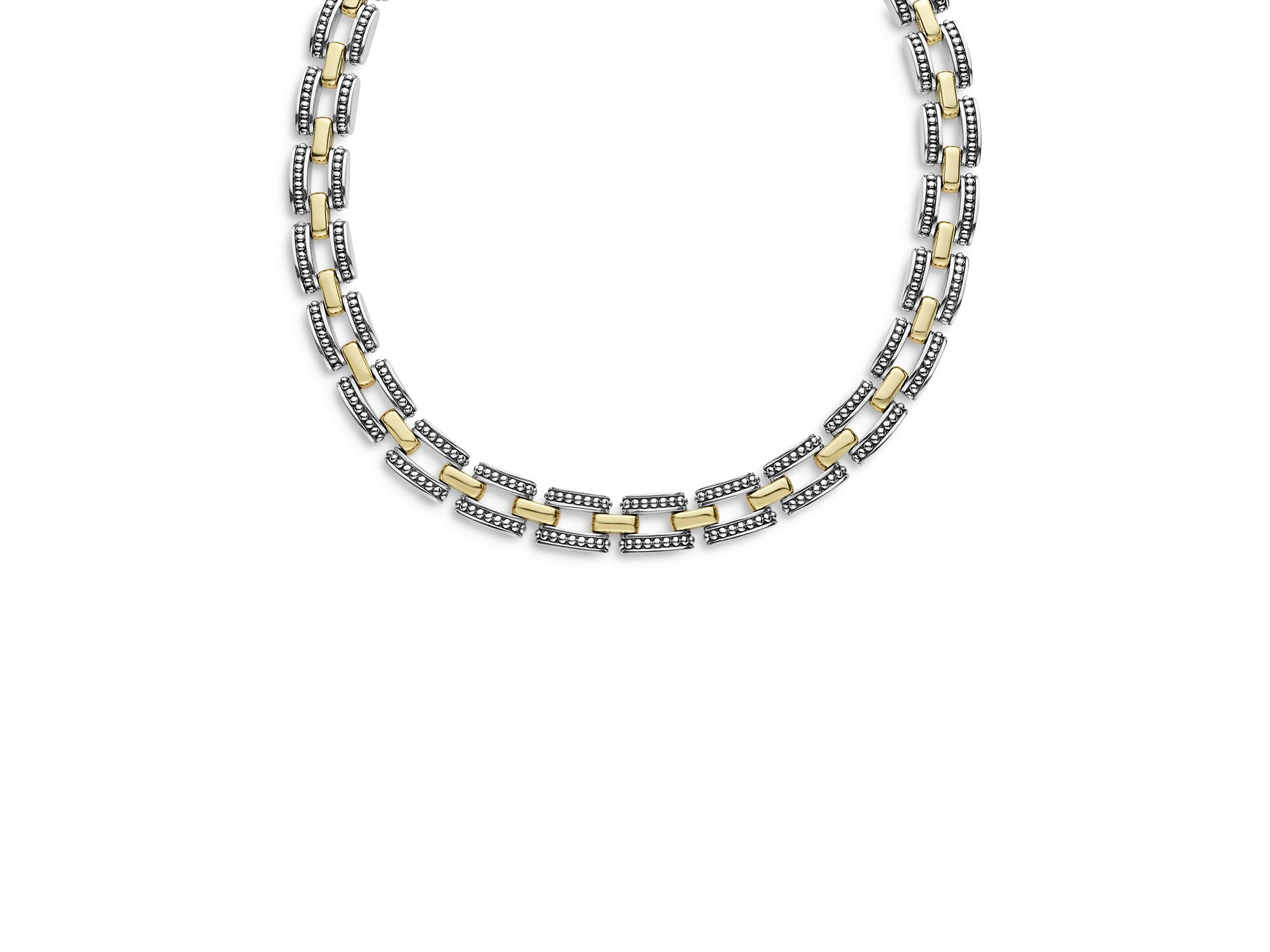 18K Yellow Gold & Sterling Silver High Bar Link Statement Necklace, 16" — Image 8