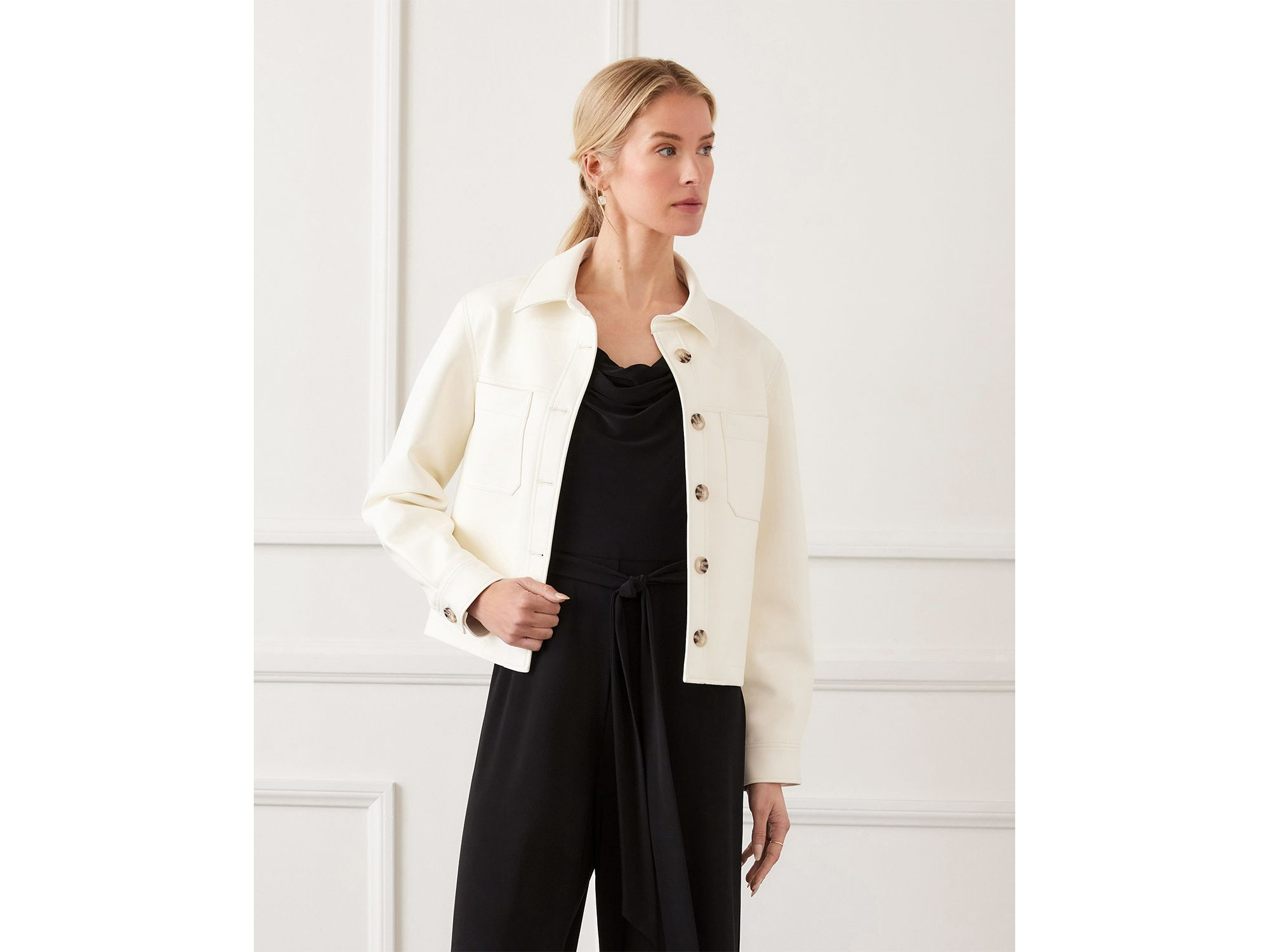 Faux Leather Cropped Jacket — Image 4