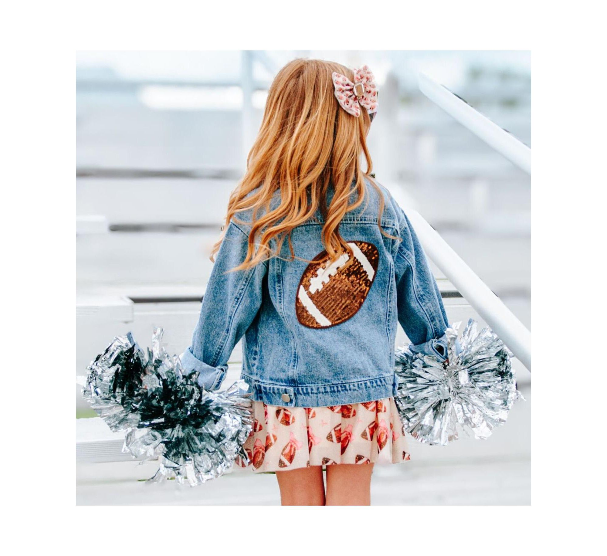 Girls' Game Day Football Sequin Patch Denim Jacket - Little Kid, Big Kid — Image 4