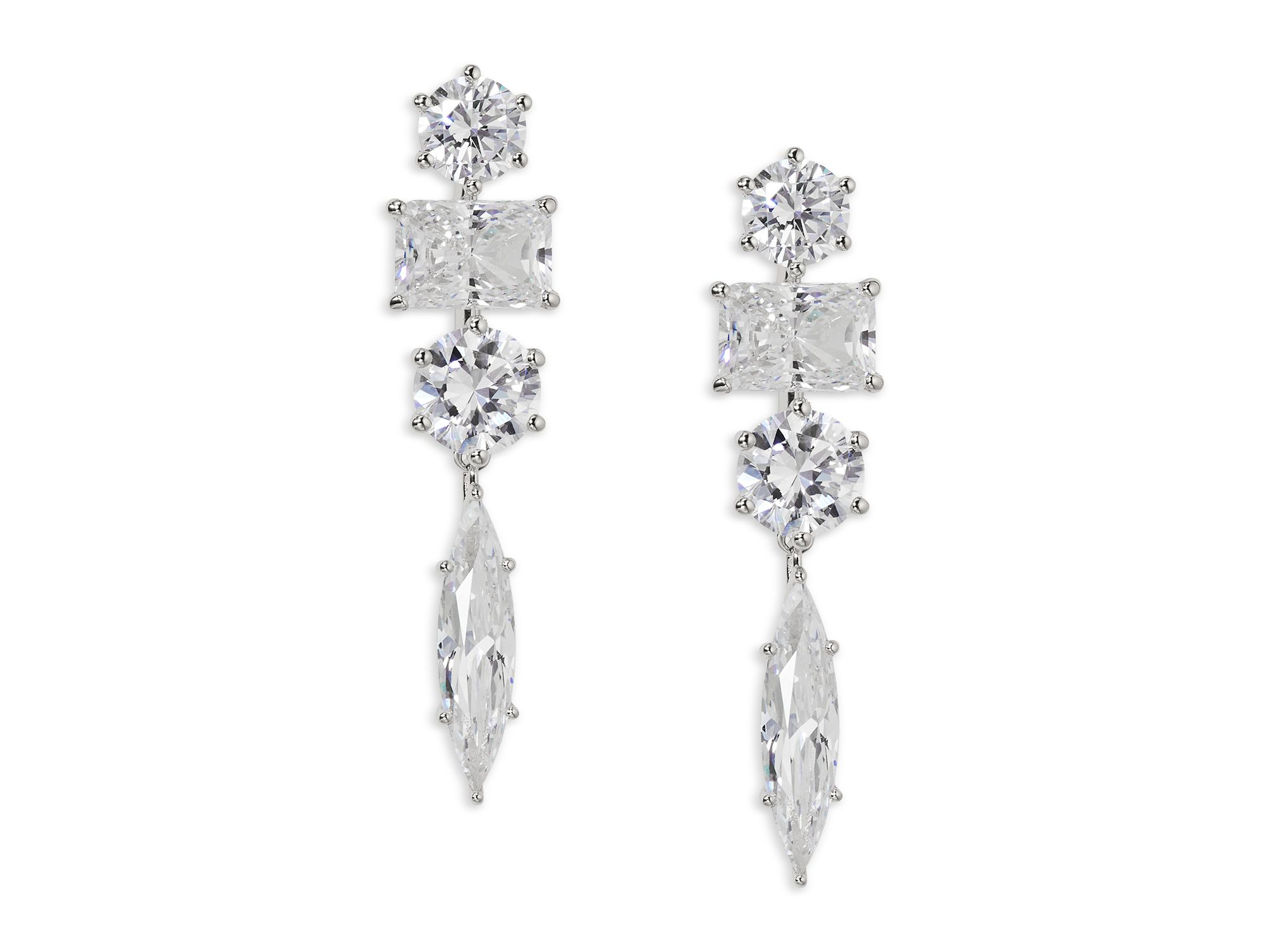 BTRX Mixed Cubic Zirconia Linear Drop Earrings in Rhodium Plated - Image 1