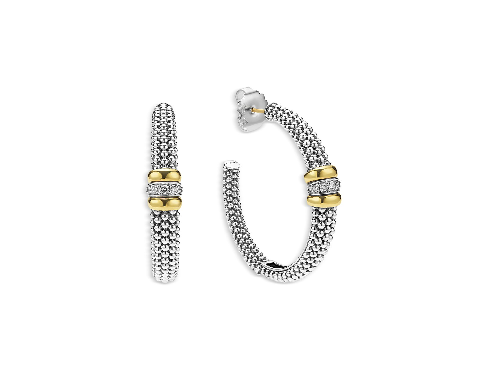 18K Yellow Gold & Sterling Signature Caviar Diamond Beaded Large Hoop Earrings — Image 4