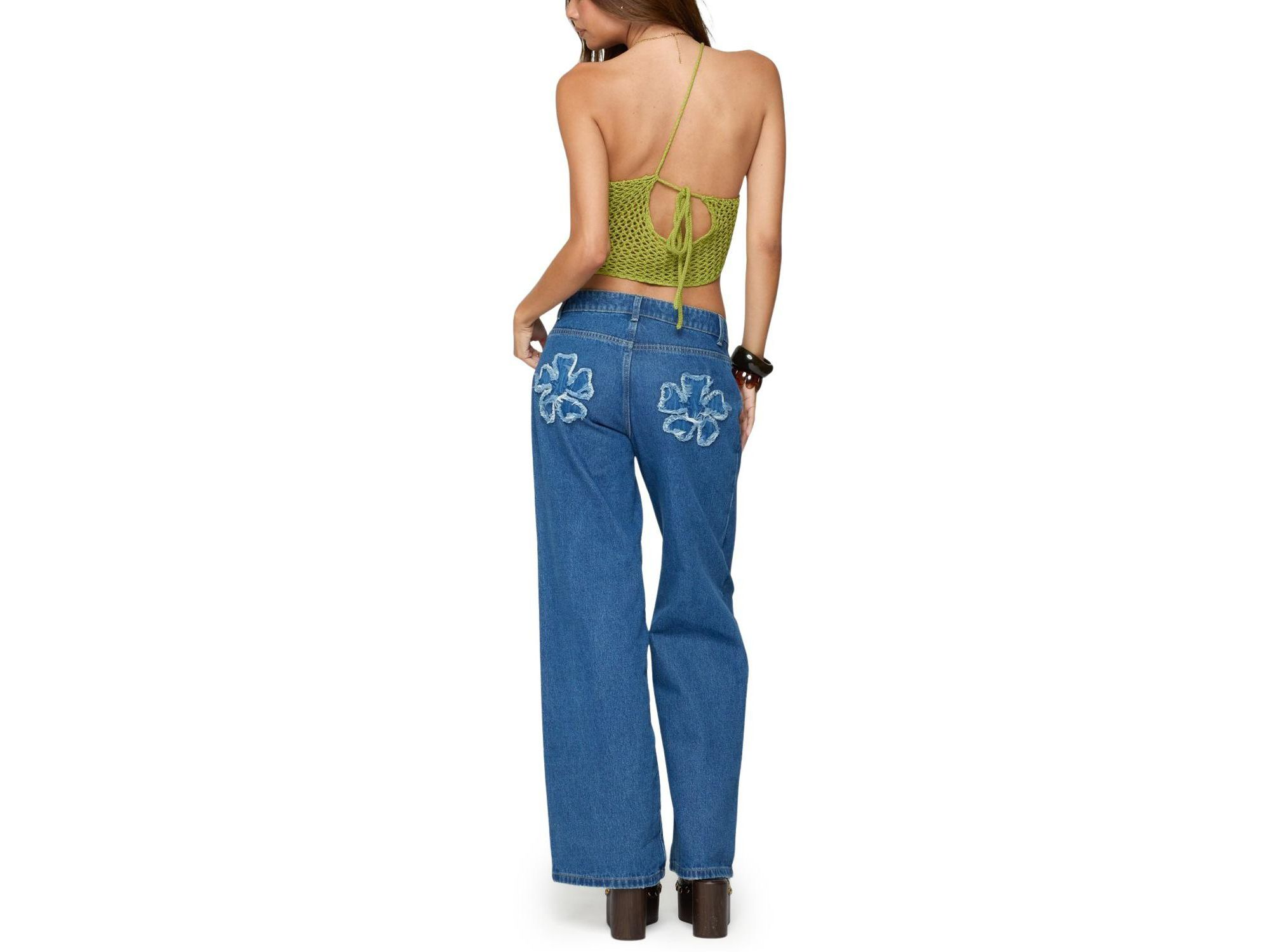 Flower Patch Low Rise Jeans in Medium Rinse Wash — Image 3