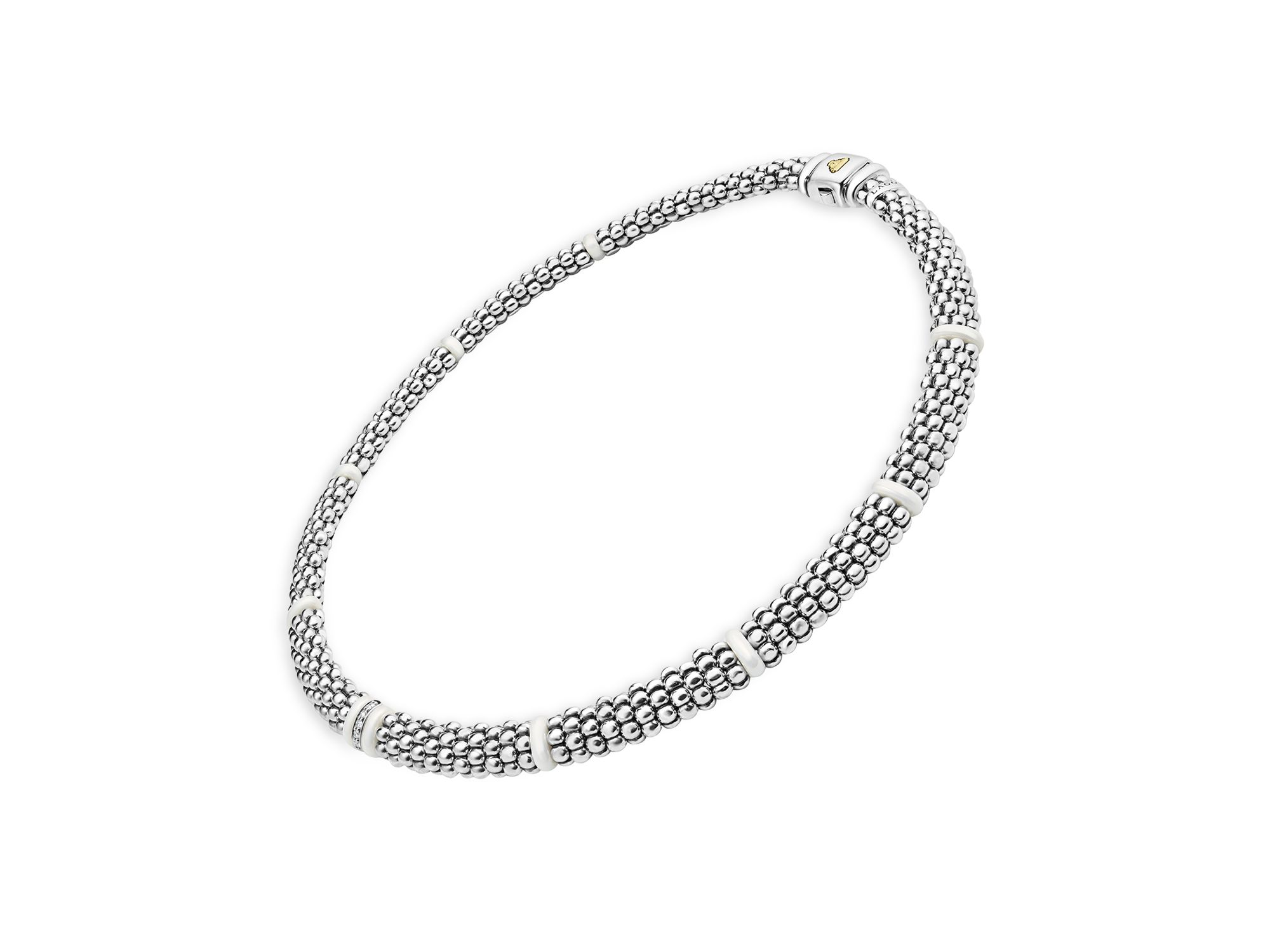 Ceramic & Sterling Silver White Caviar Diamond Station Necklace, 18" — Image 4