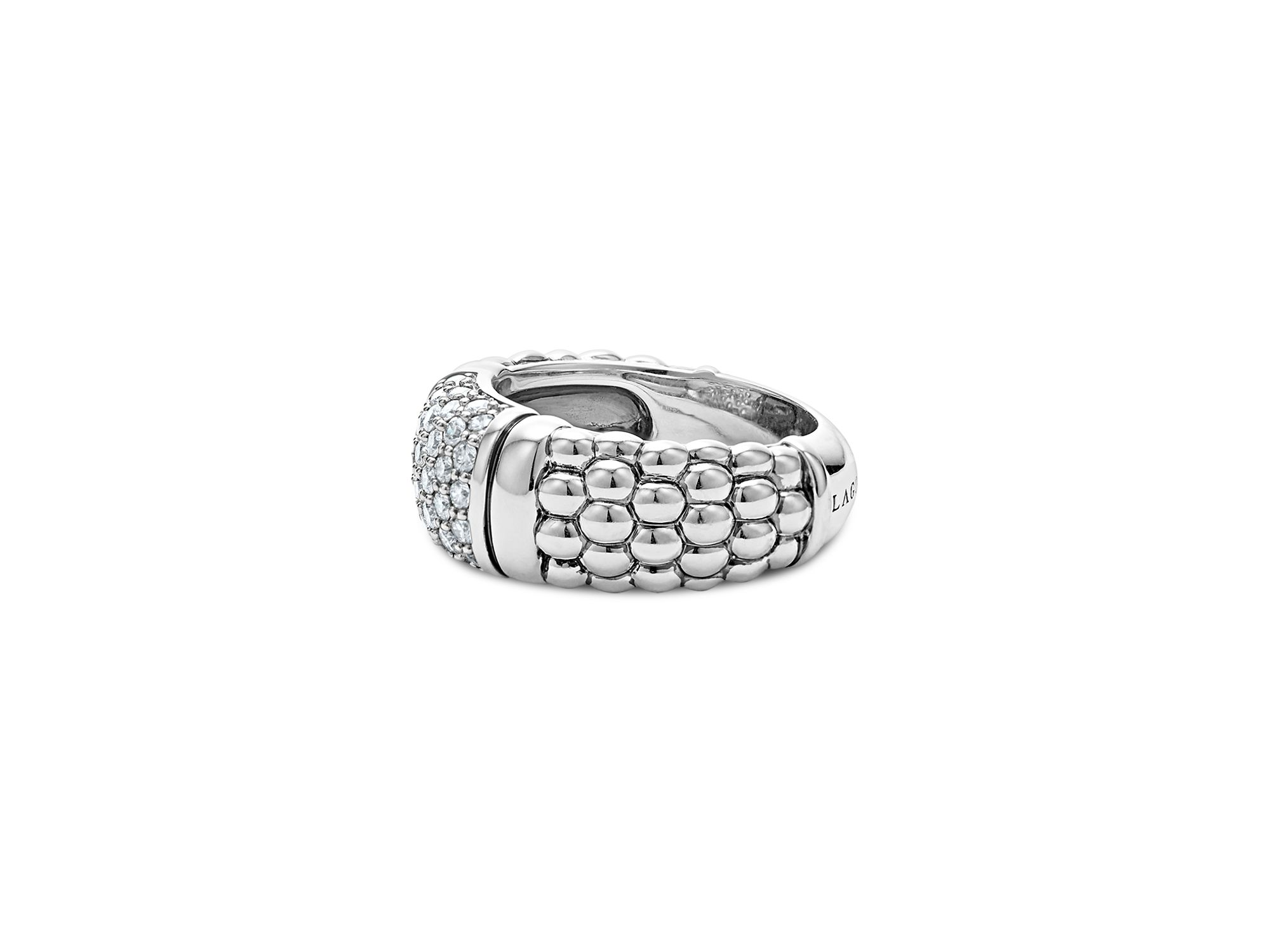 Sterling Pavé Diamond Caviar Ring — Image 4