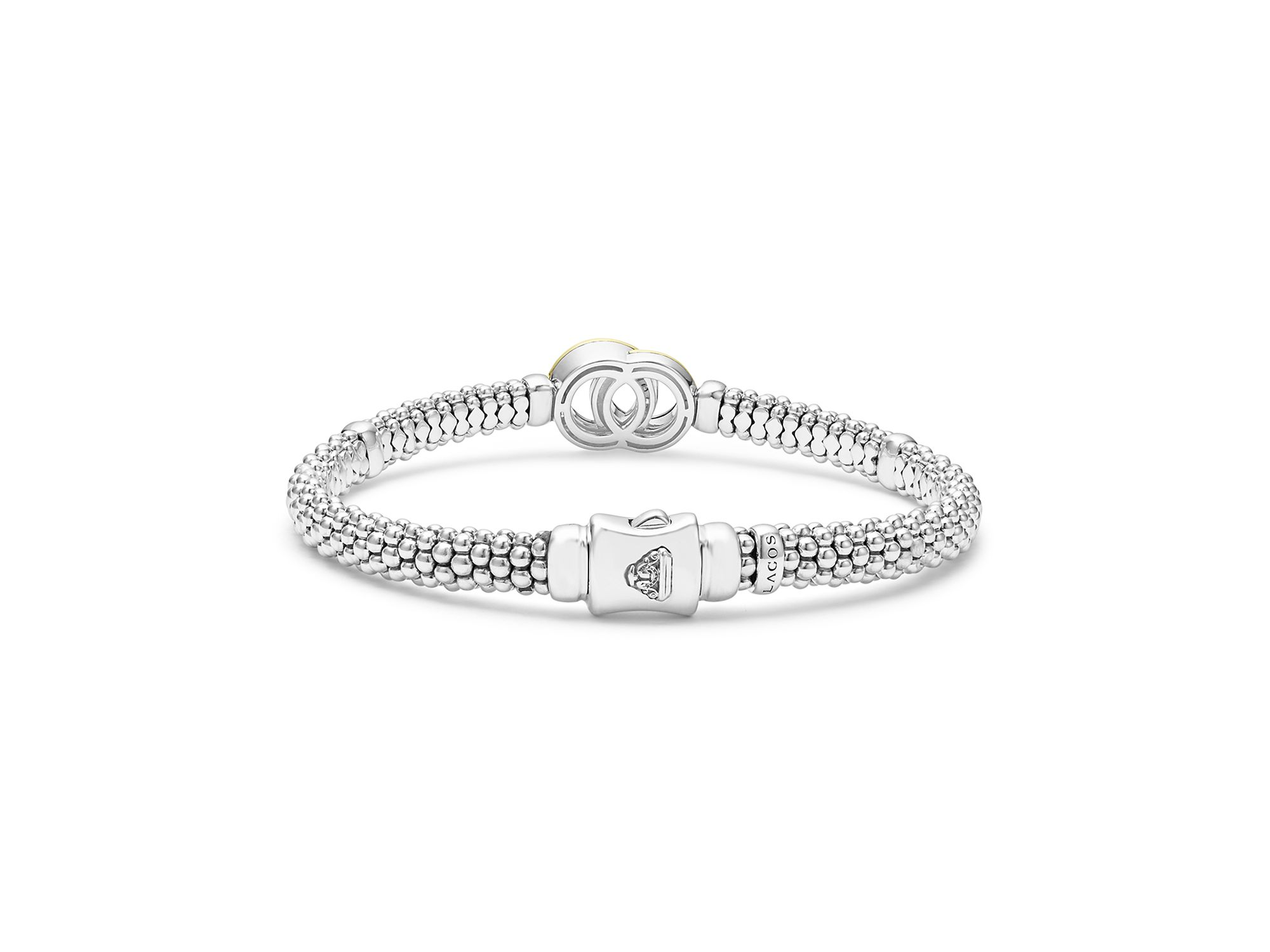 18K Yellow Gold & Sterling Silver Caviar Diamond Interlocking Link Bracelet — Image 7