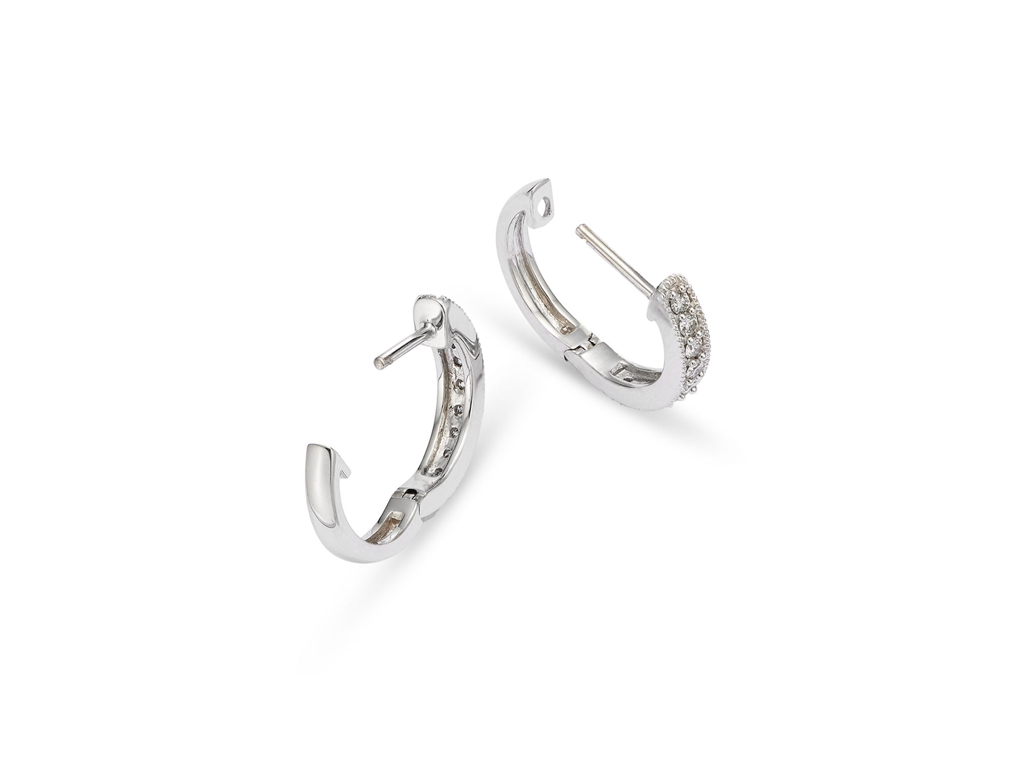 Diamond Bezel Set Huggie Hoop Earrings in 14K White Gold, .30 tcw — Image 4