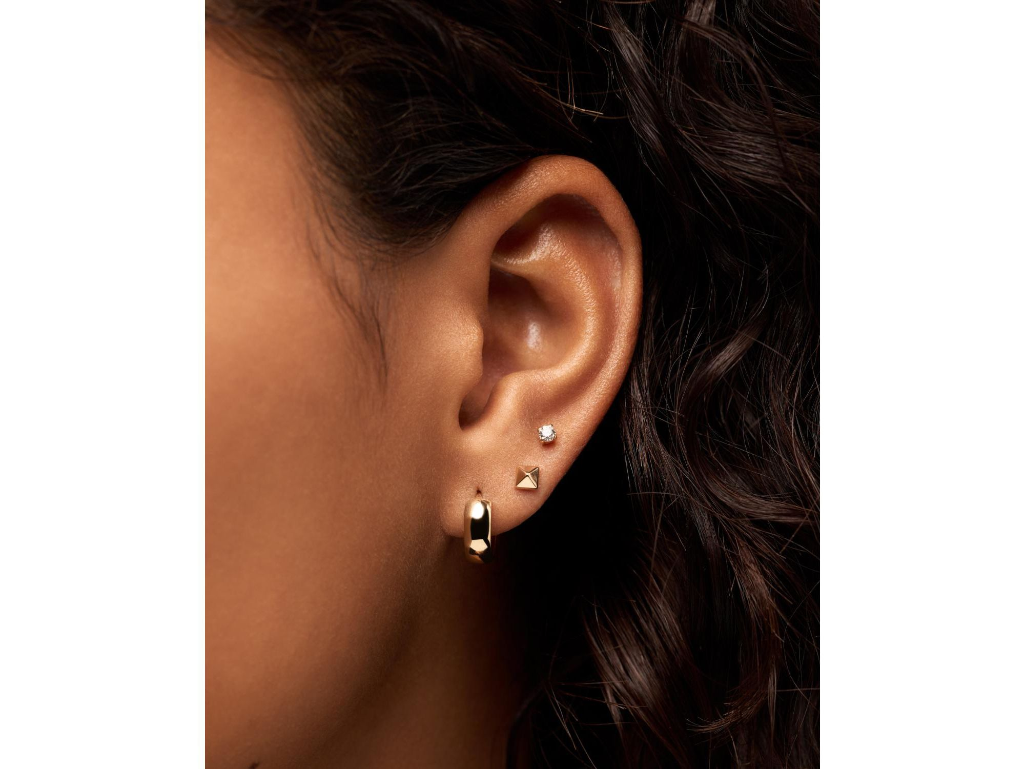 Solid Yellow Gold Pyramid Studs — Image 3