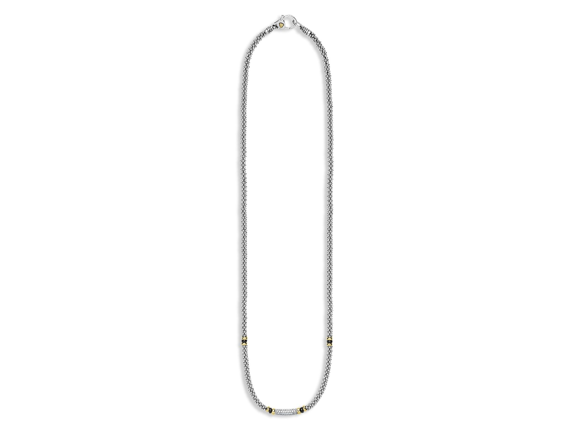 18K Yellow Gold & Sterling Black Caviar Diamond & Black Ceramic Collar Necklace, 18" — Image 5